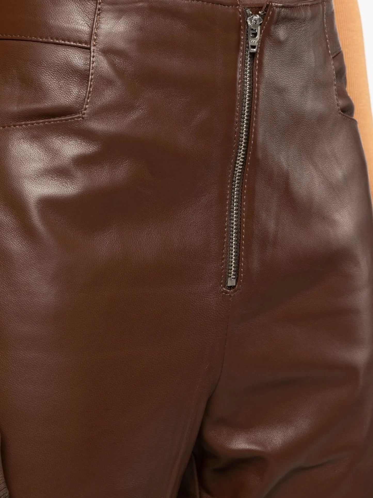 high-waist lambskin trousers