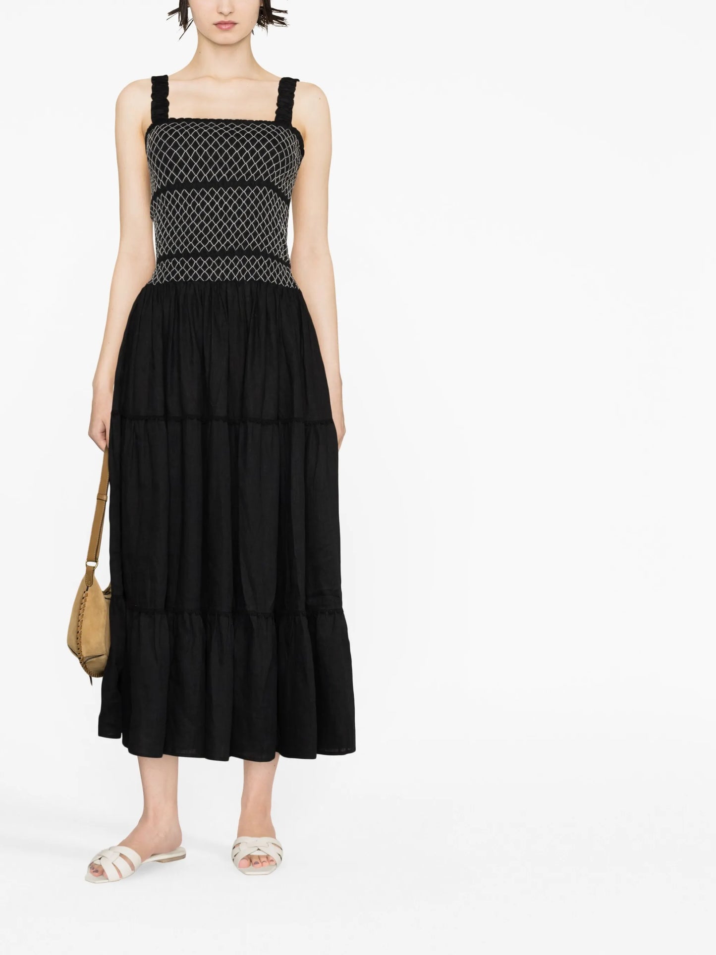 shirred maxi dress