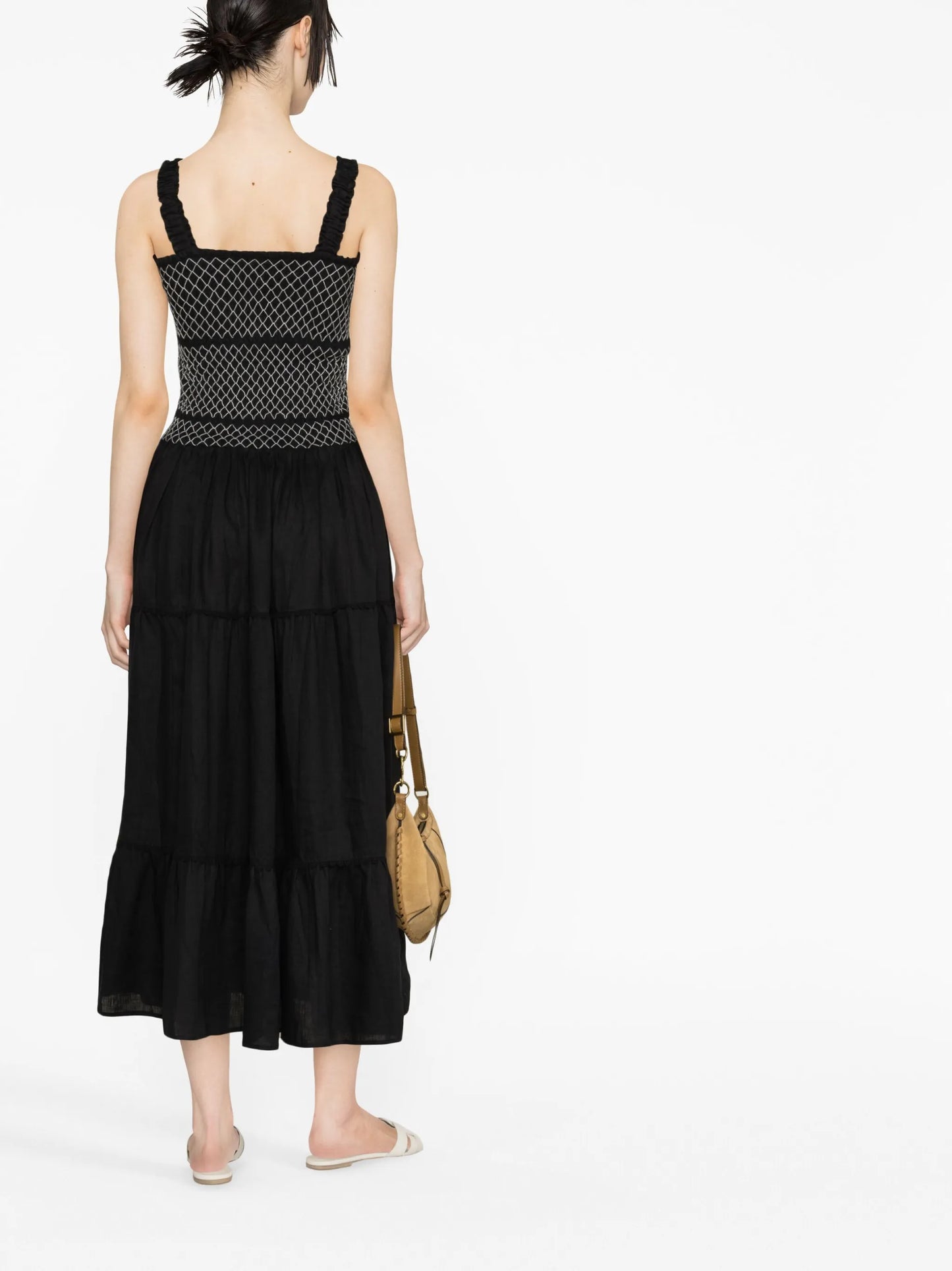 shirred maxi dress