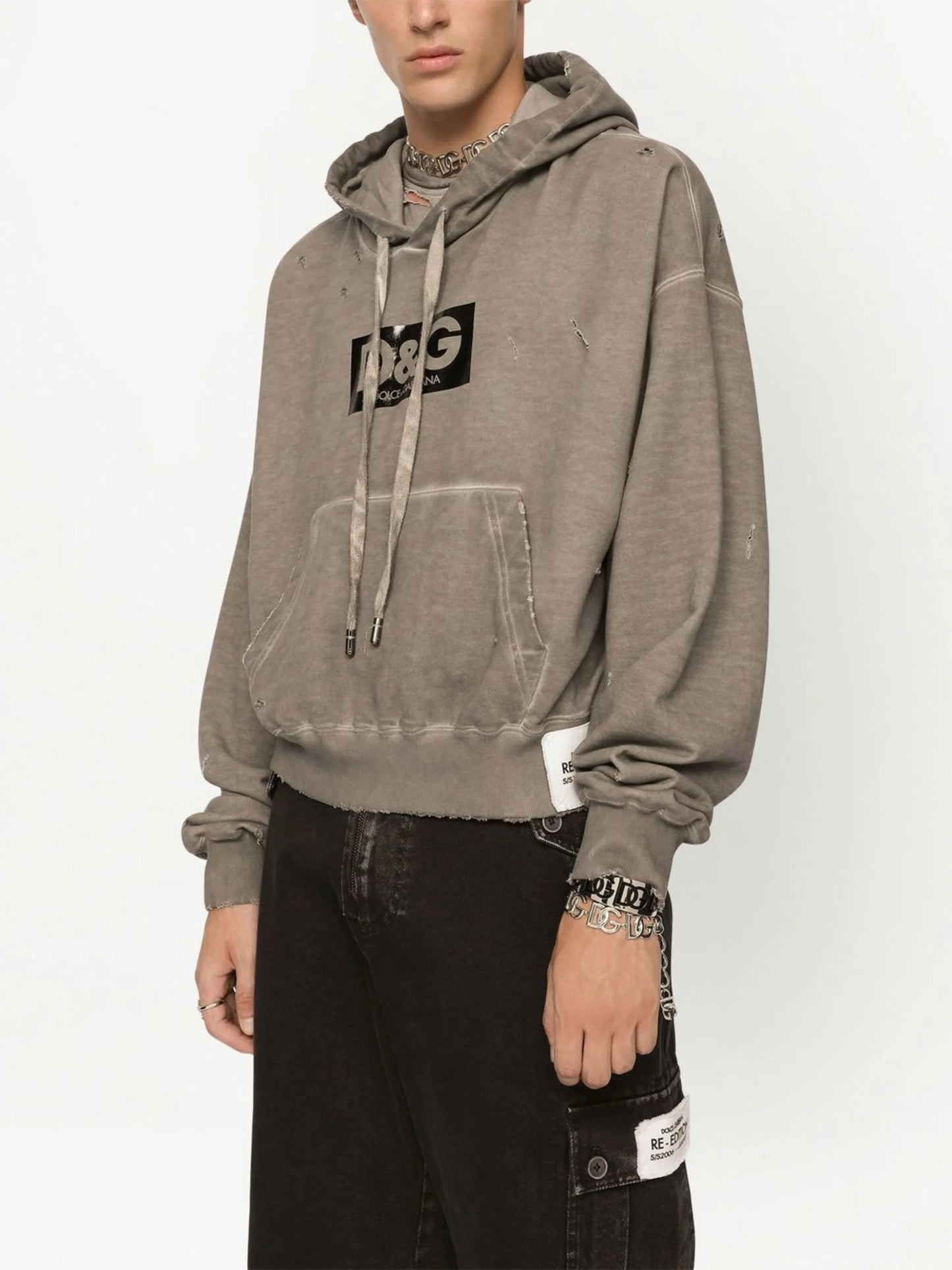 logo-print washed cotton hoodie