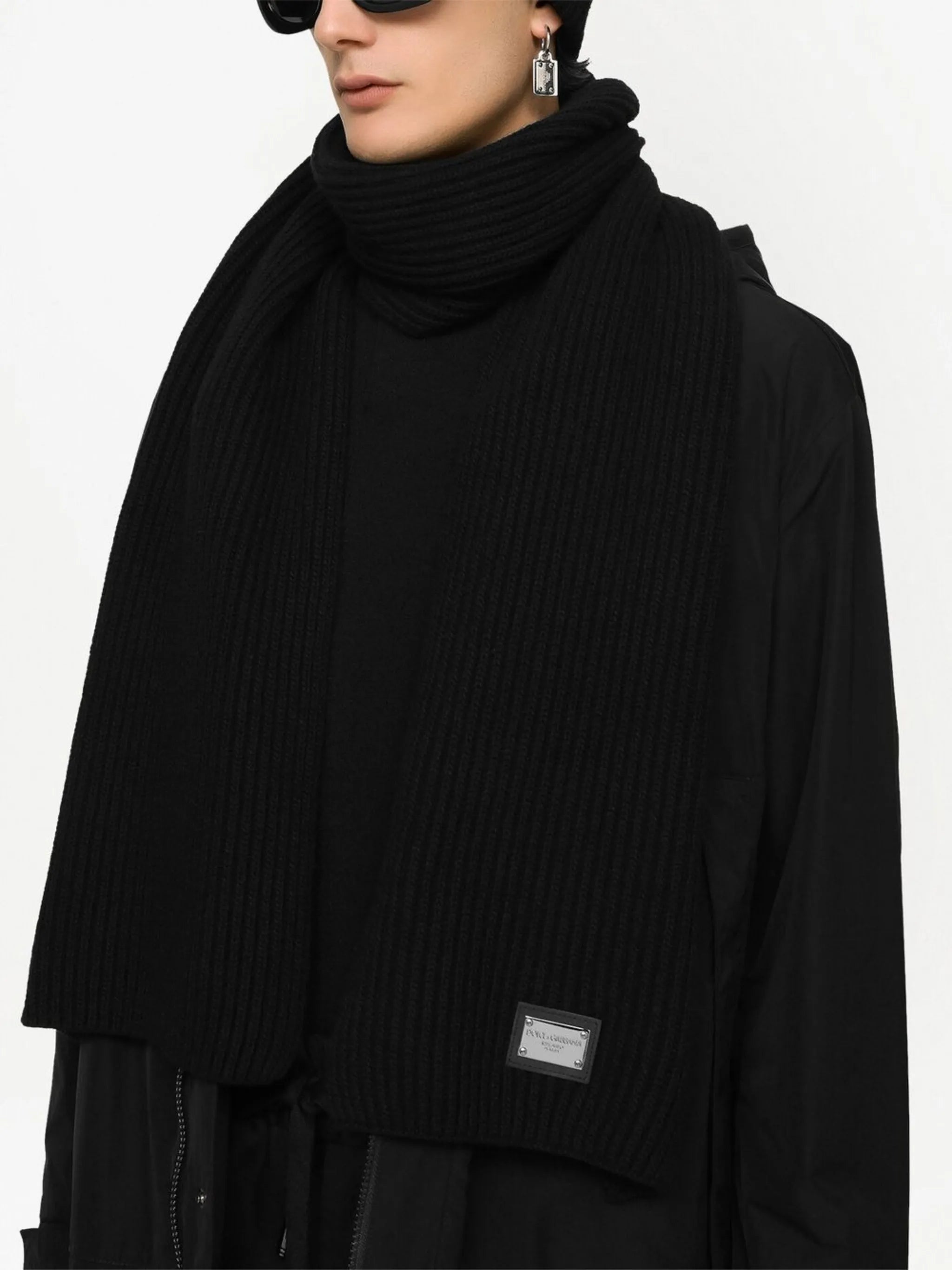 logo-patch wool scarf