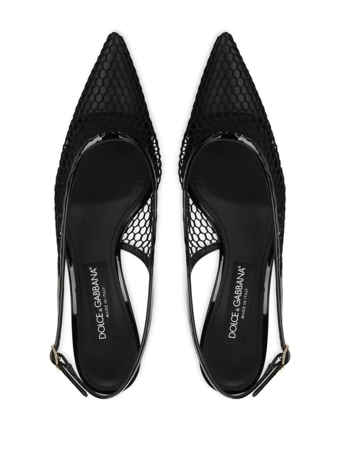 fishnet-detail pointed-toe pumps