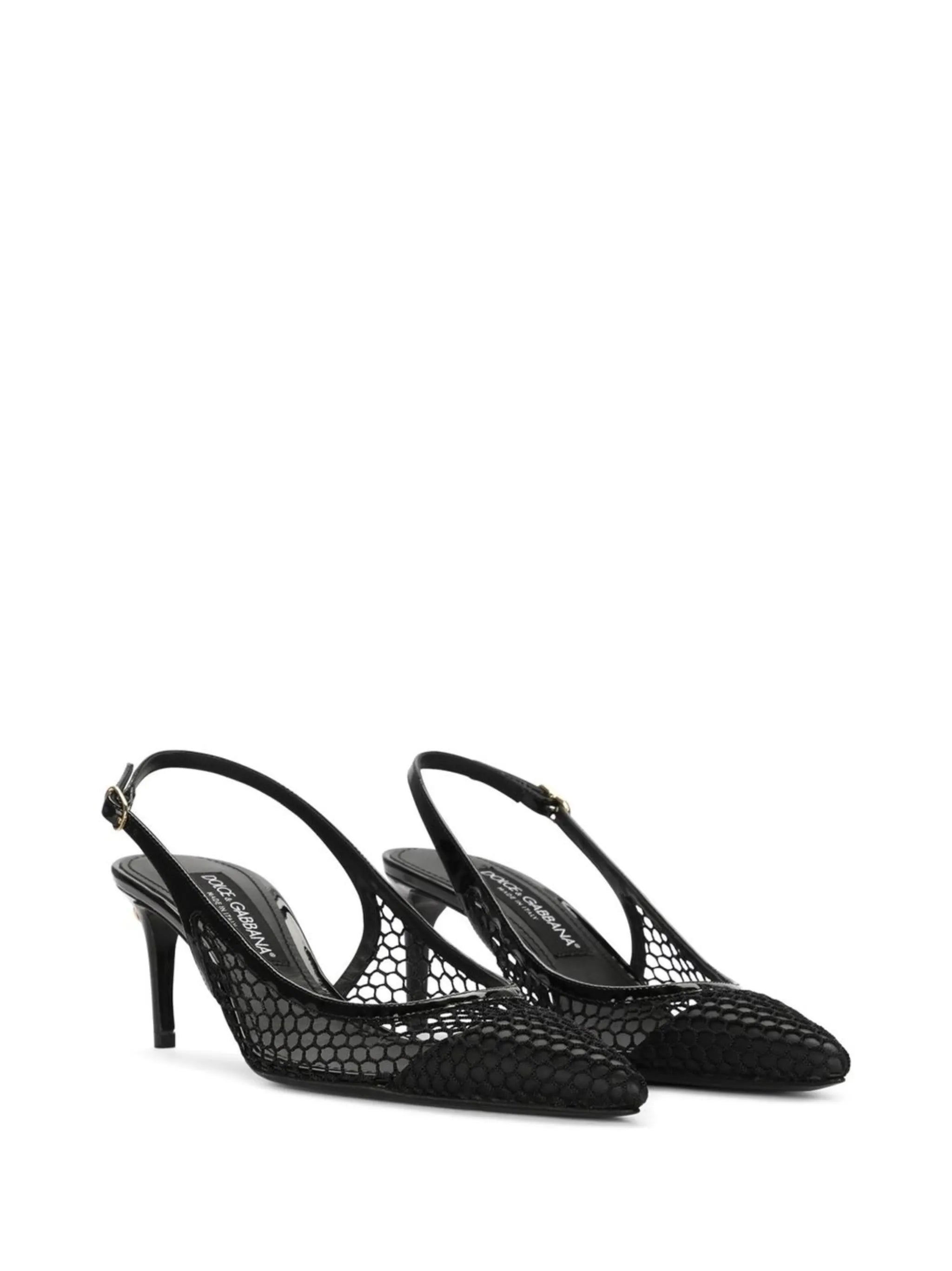fishnet-detail pointed-toe pumps