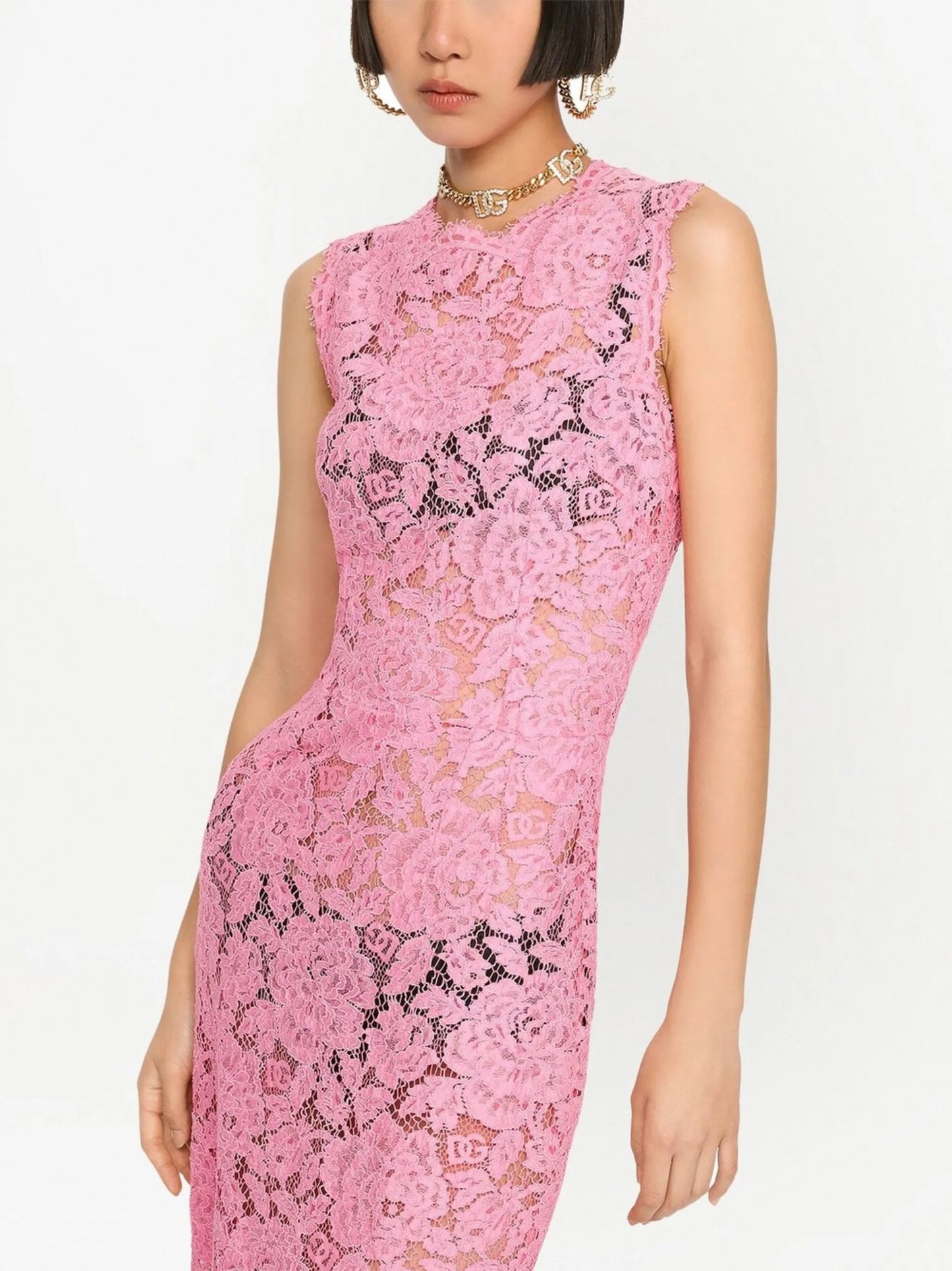 floral-lace midi dress