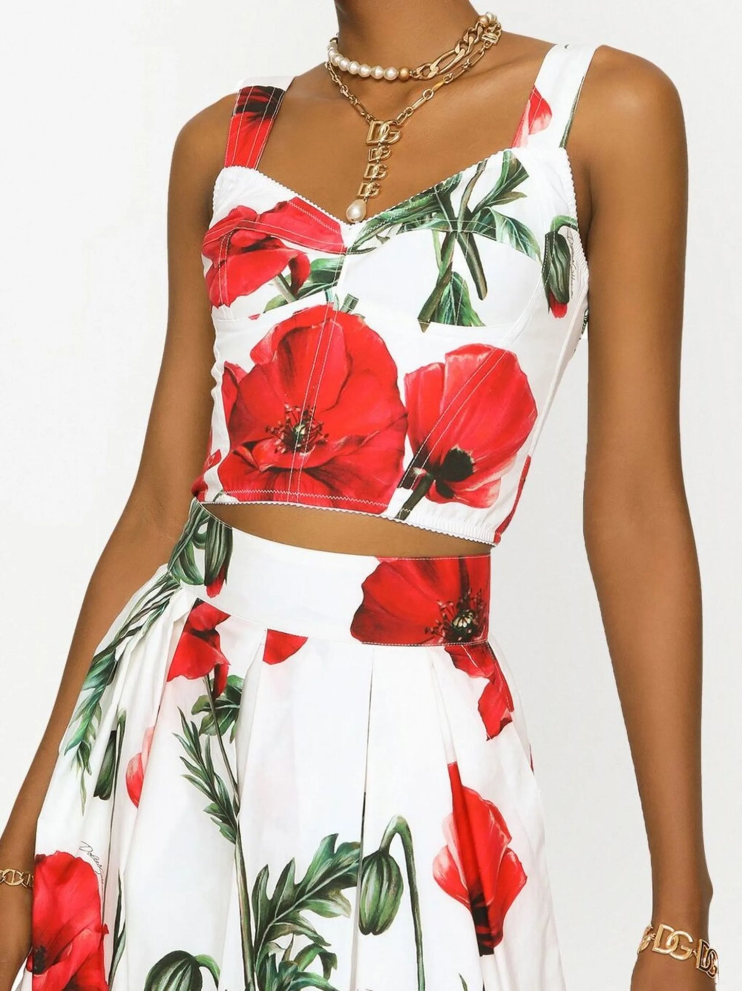 poppy-print bodice top