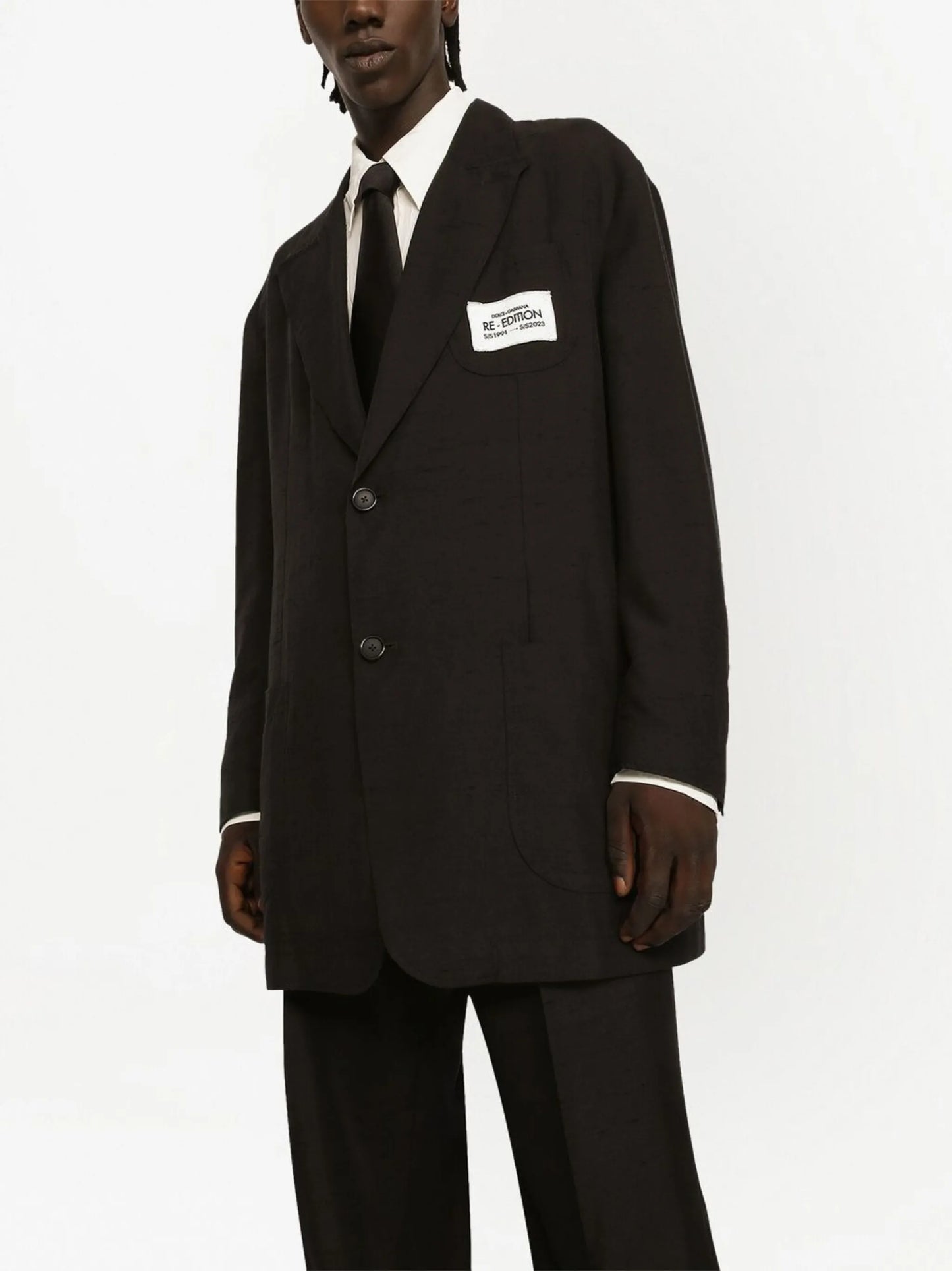 logo-patch silk-cotton blazer