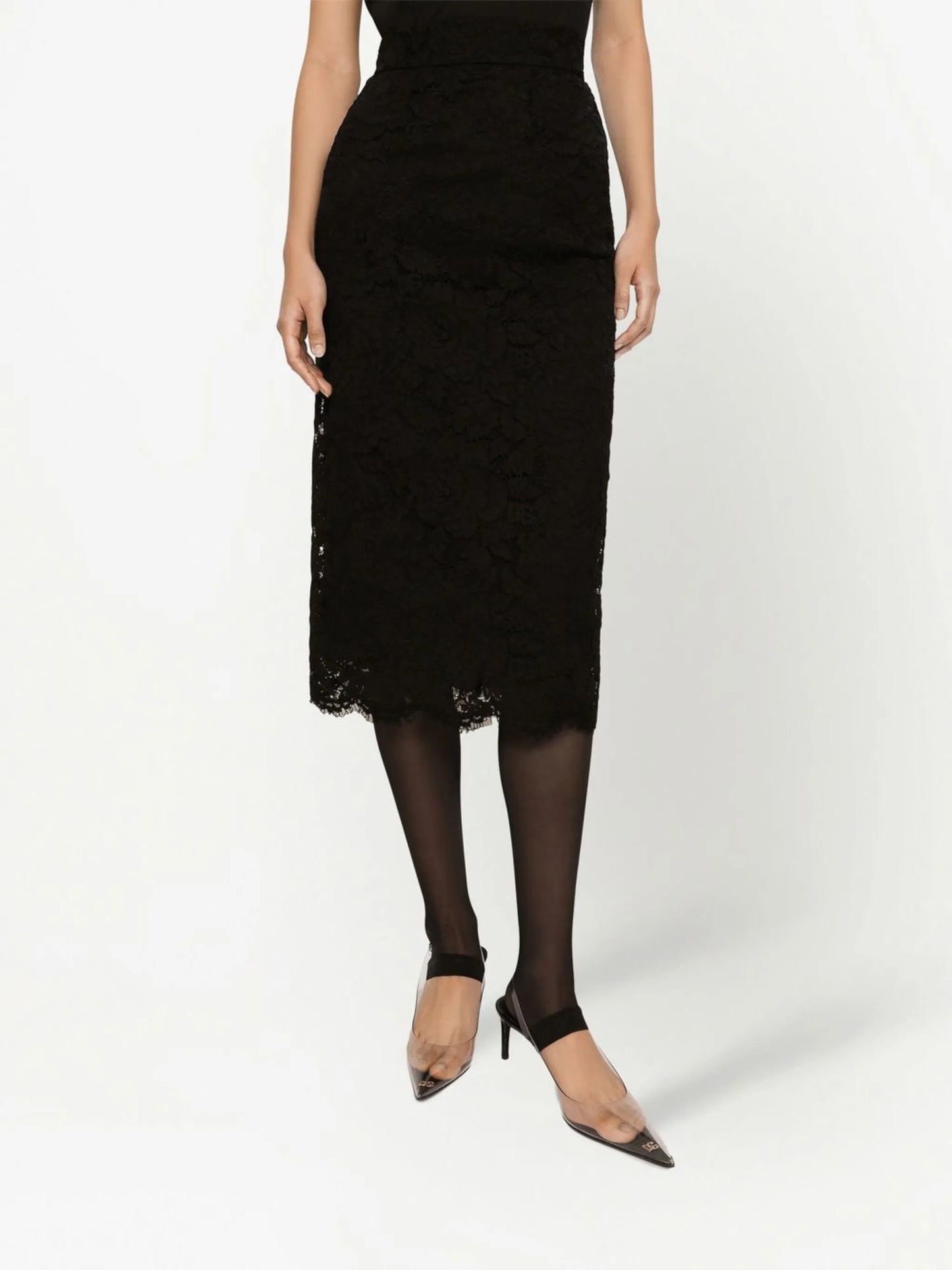 floral-lace midi skirt