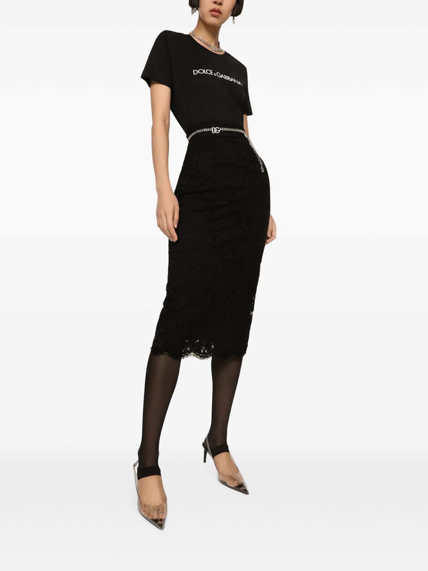 floral-lace midi skirt