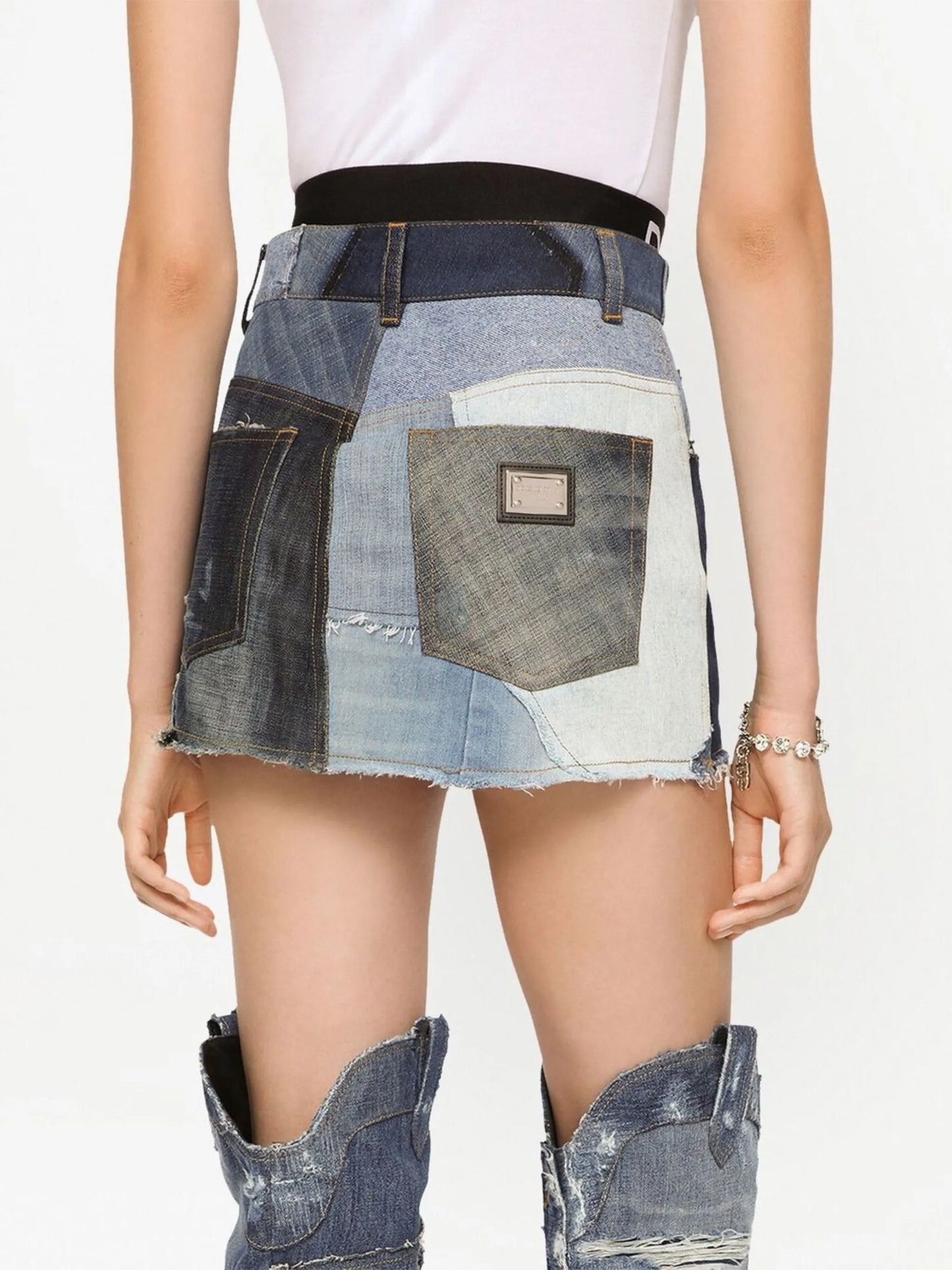 patchwork-detail denim skirt