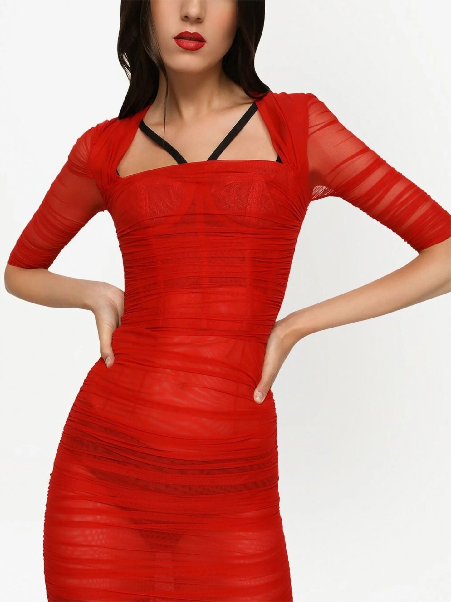 draped-detail tulle midi dress