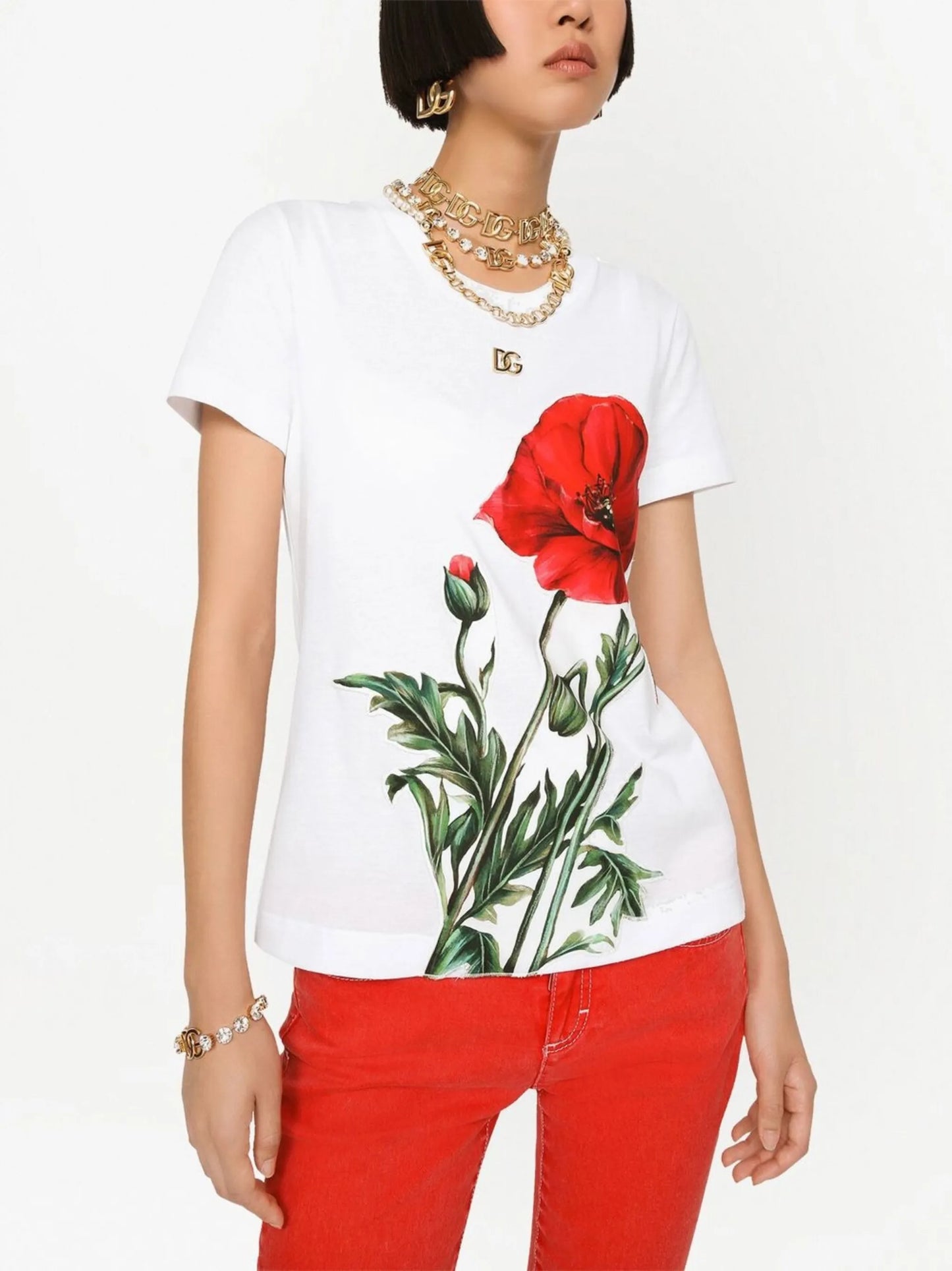 poppy-print cotton T-shirt