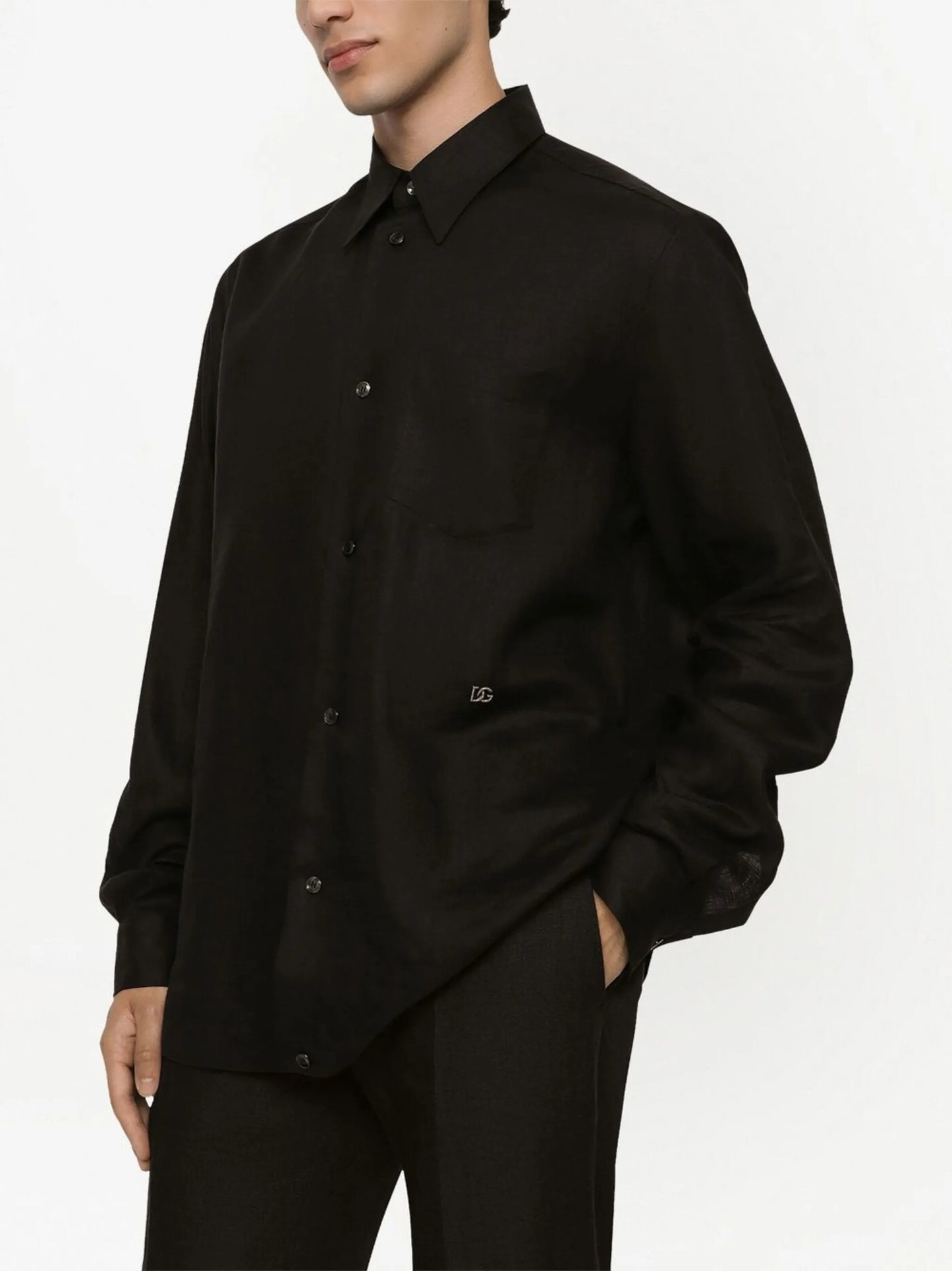 logo-tag linen shirt