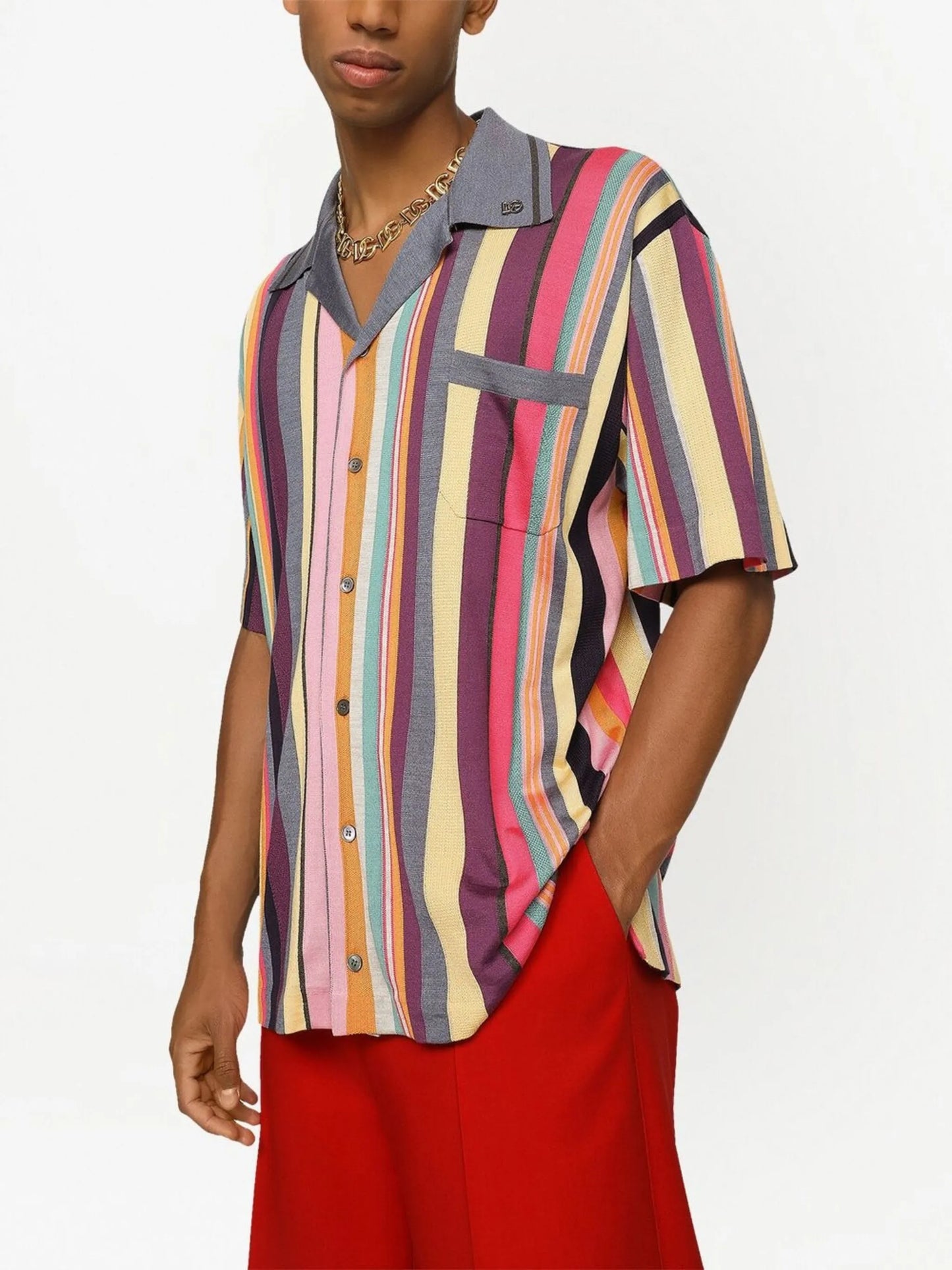 stripe-print silk shirt