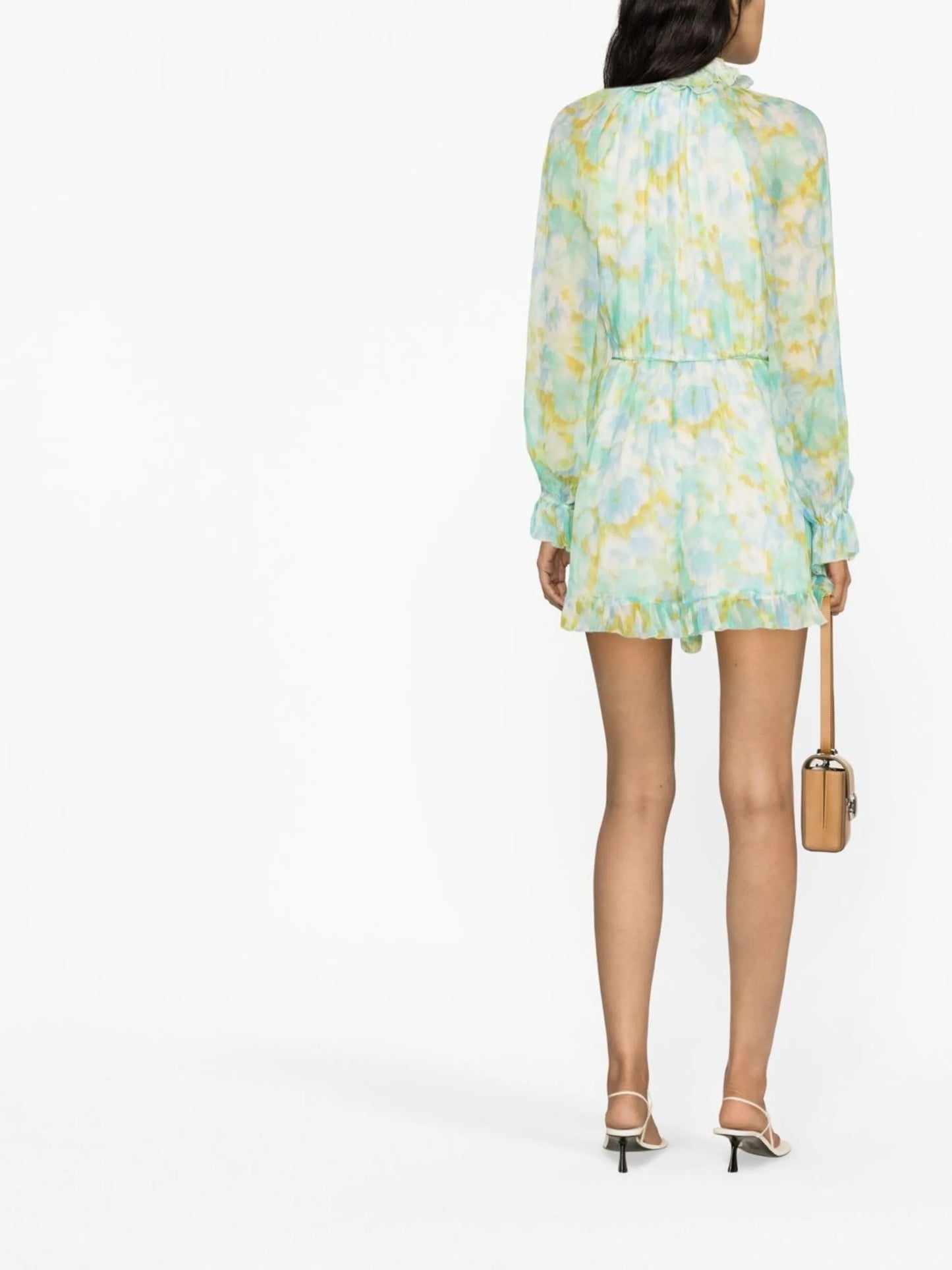 abstract-print silk playsuit