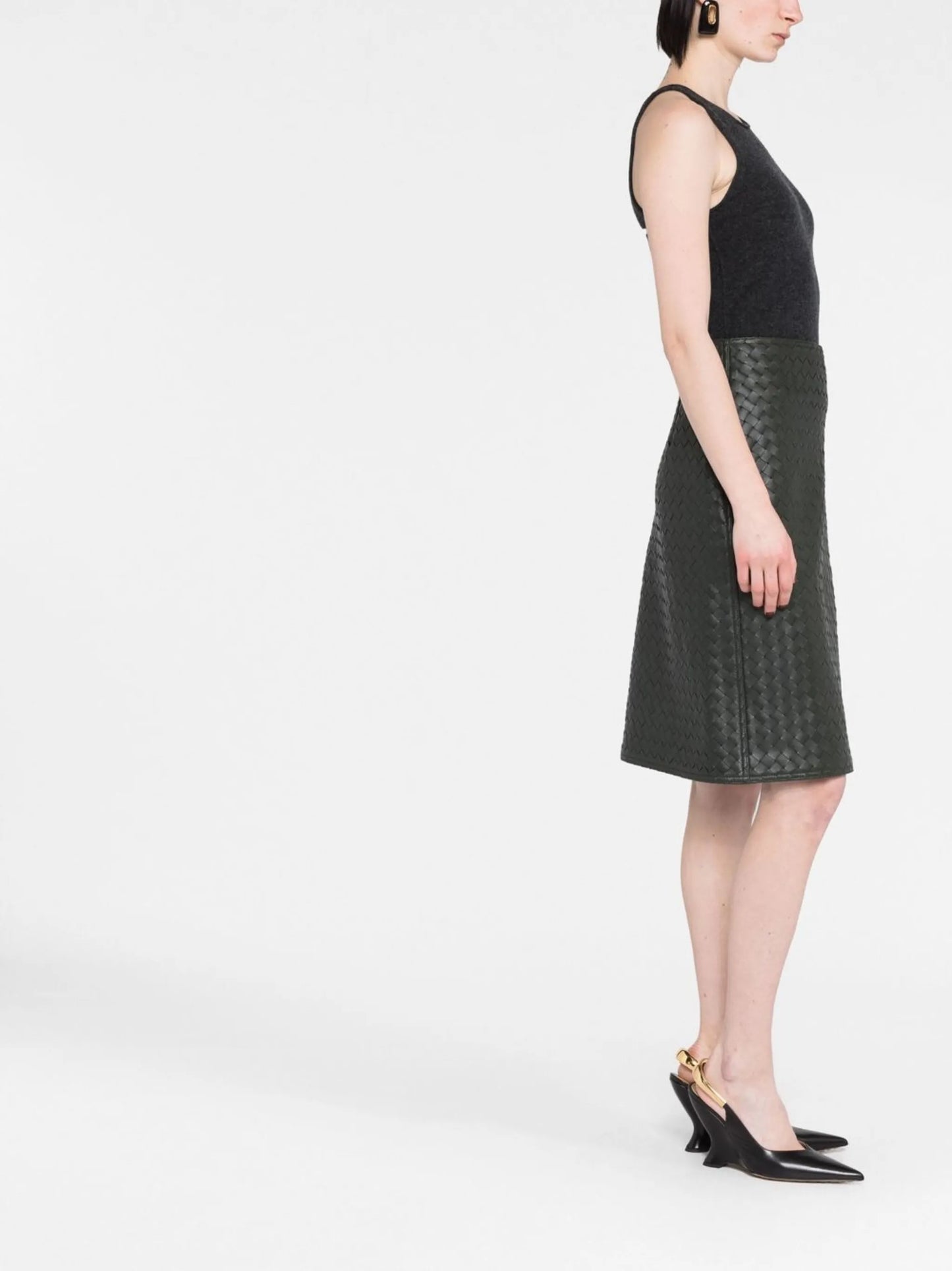 Intrecciato leather high-waisted skirt