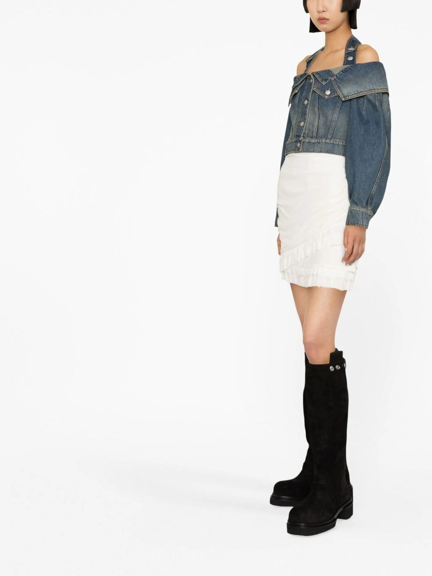 cut-out denim jacket