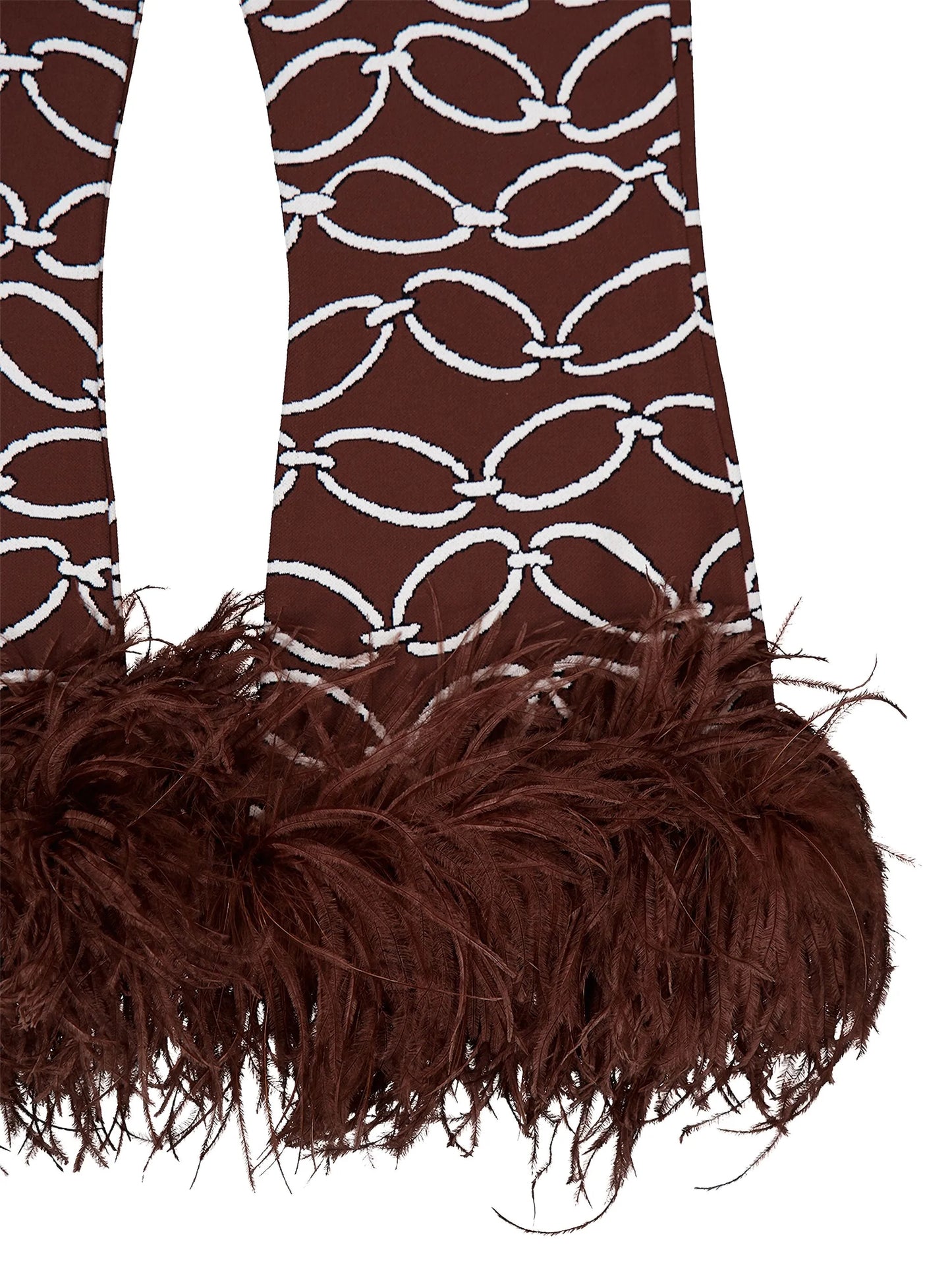 feather-trim chain-print trousers