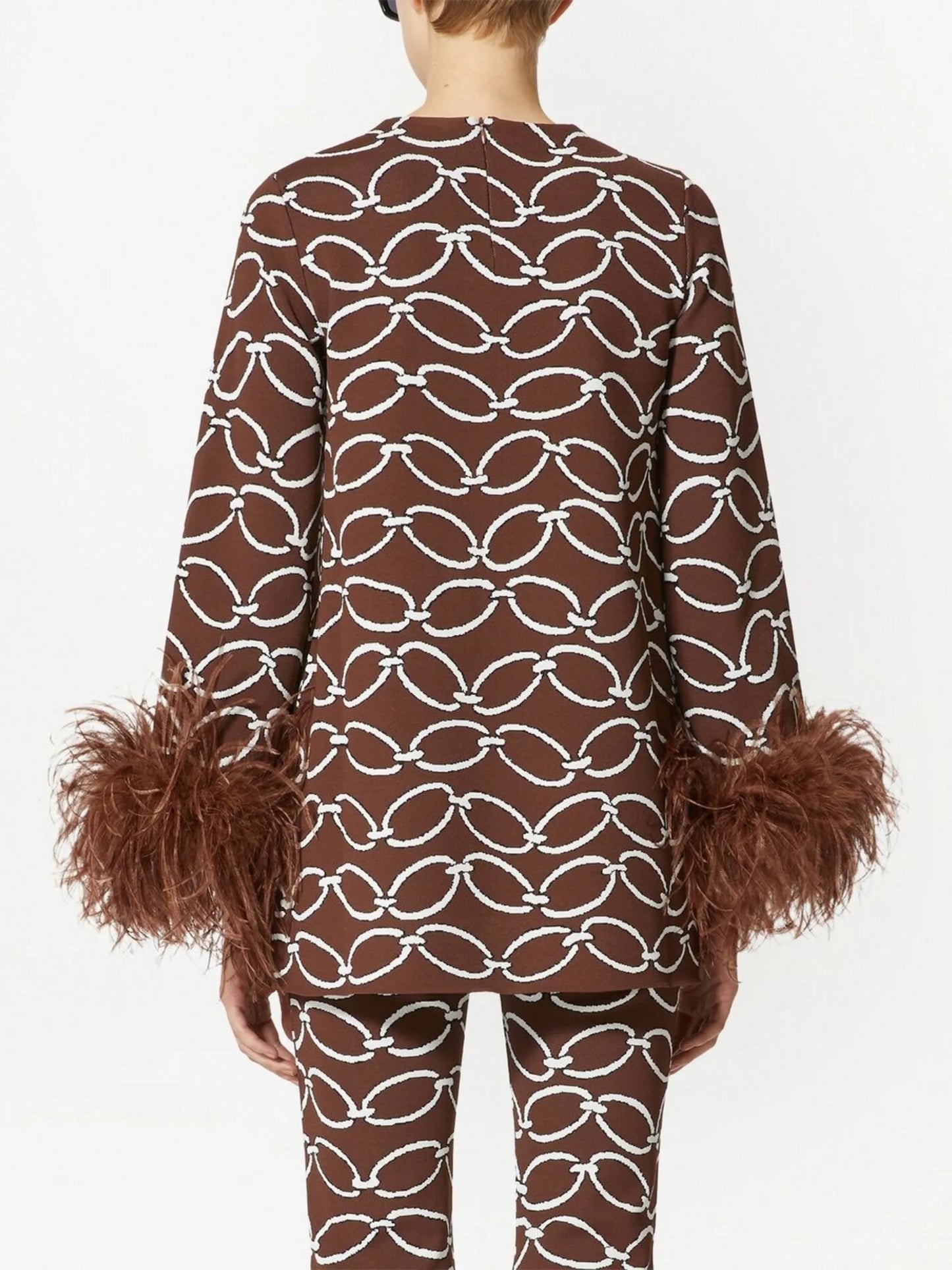 feather-trim chain-print top