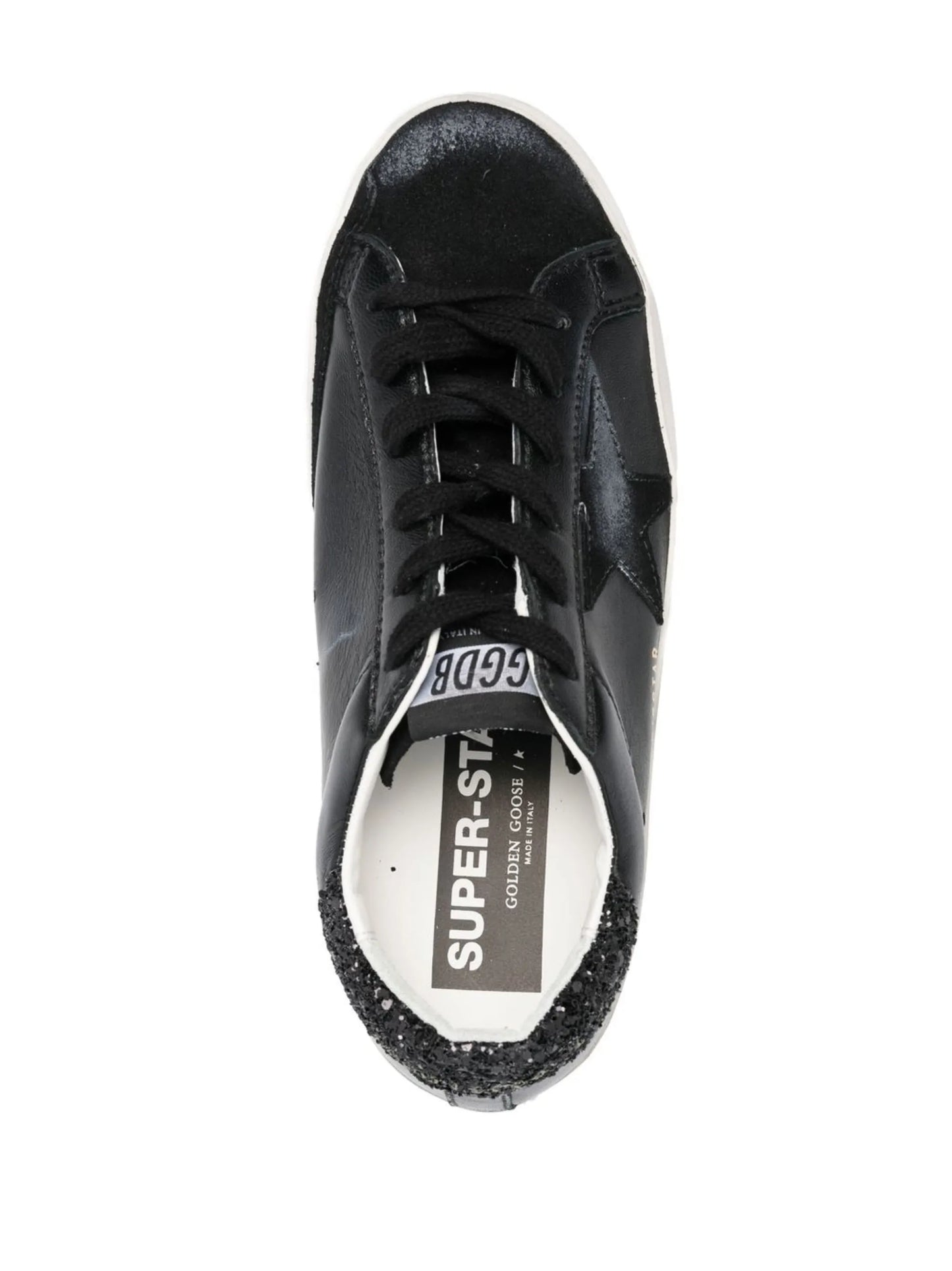 Super-Star trainers in black nappa with black star and glitter heel tab