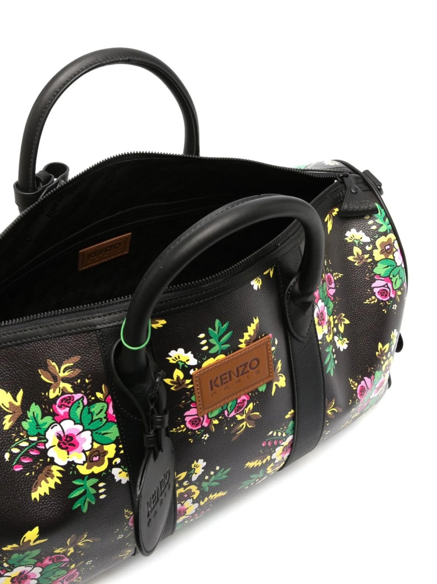 floral-print leather holdall bag