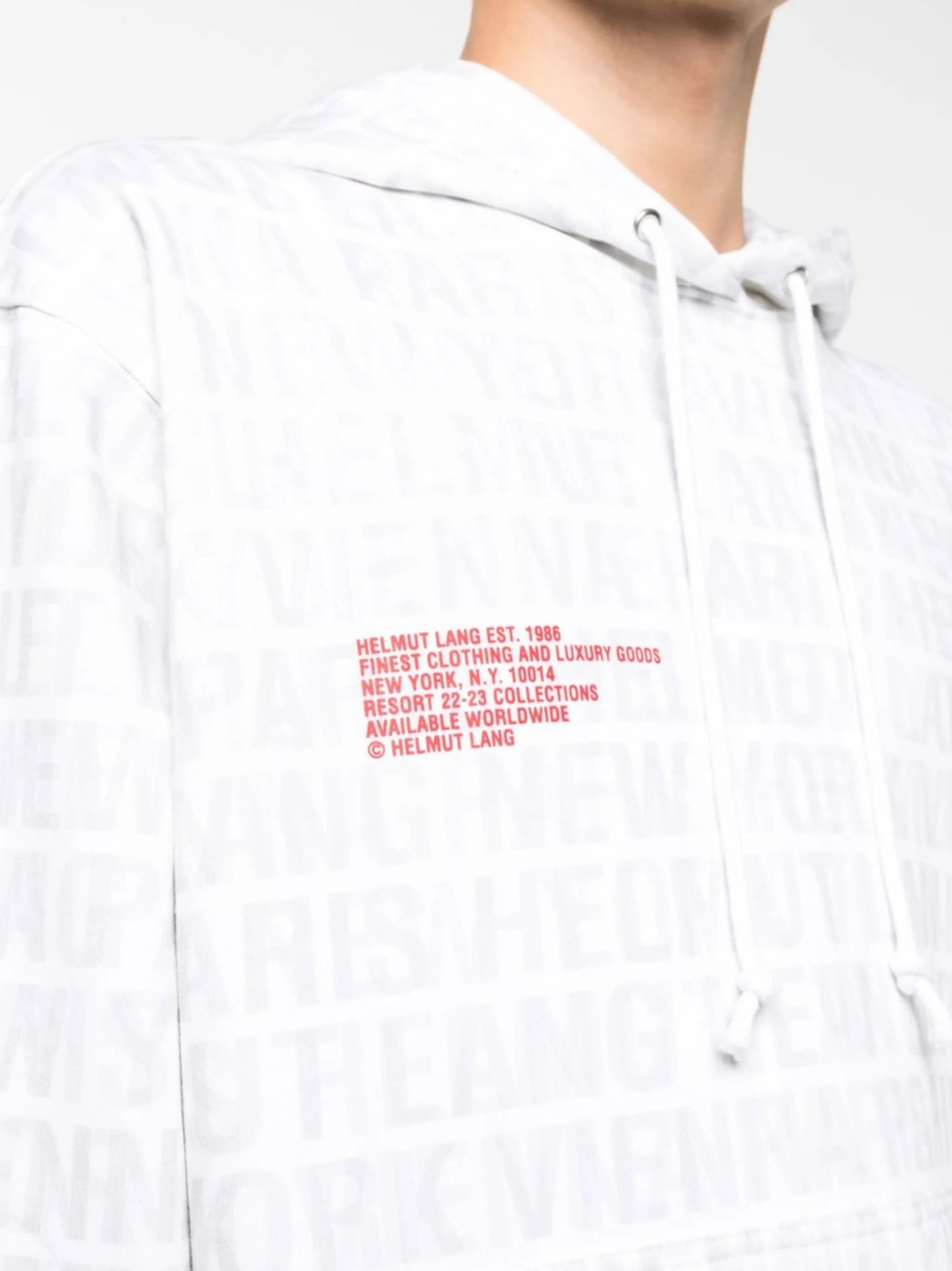 White Logo Print Cotton Hoodie