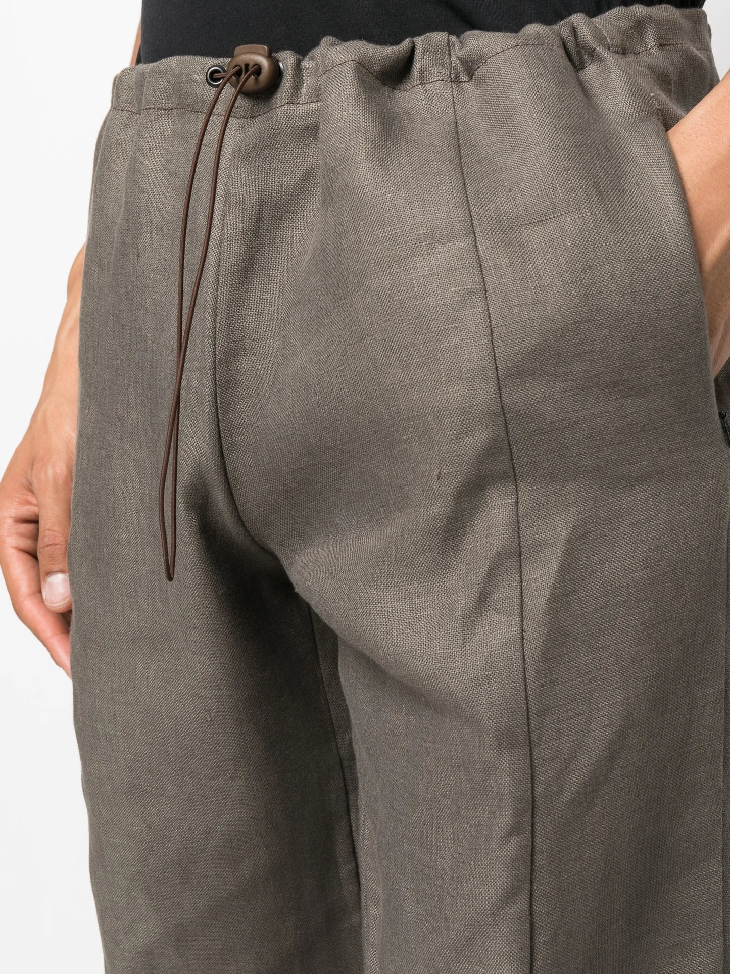 drawstring-waist linen cargo trousers