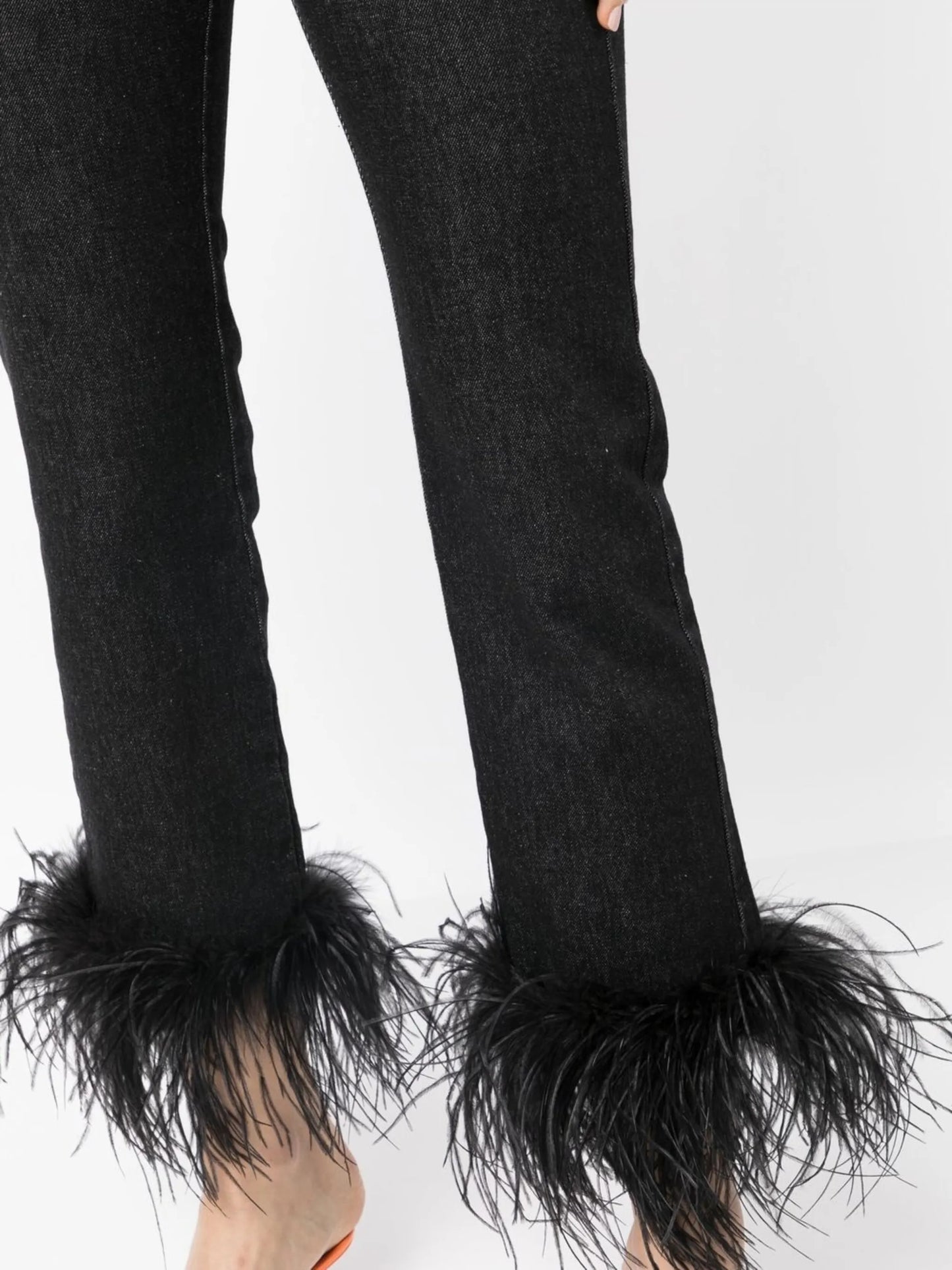 feather-detail slim-cut jeans