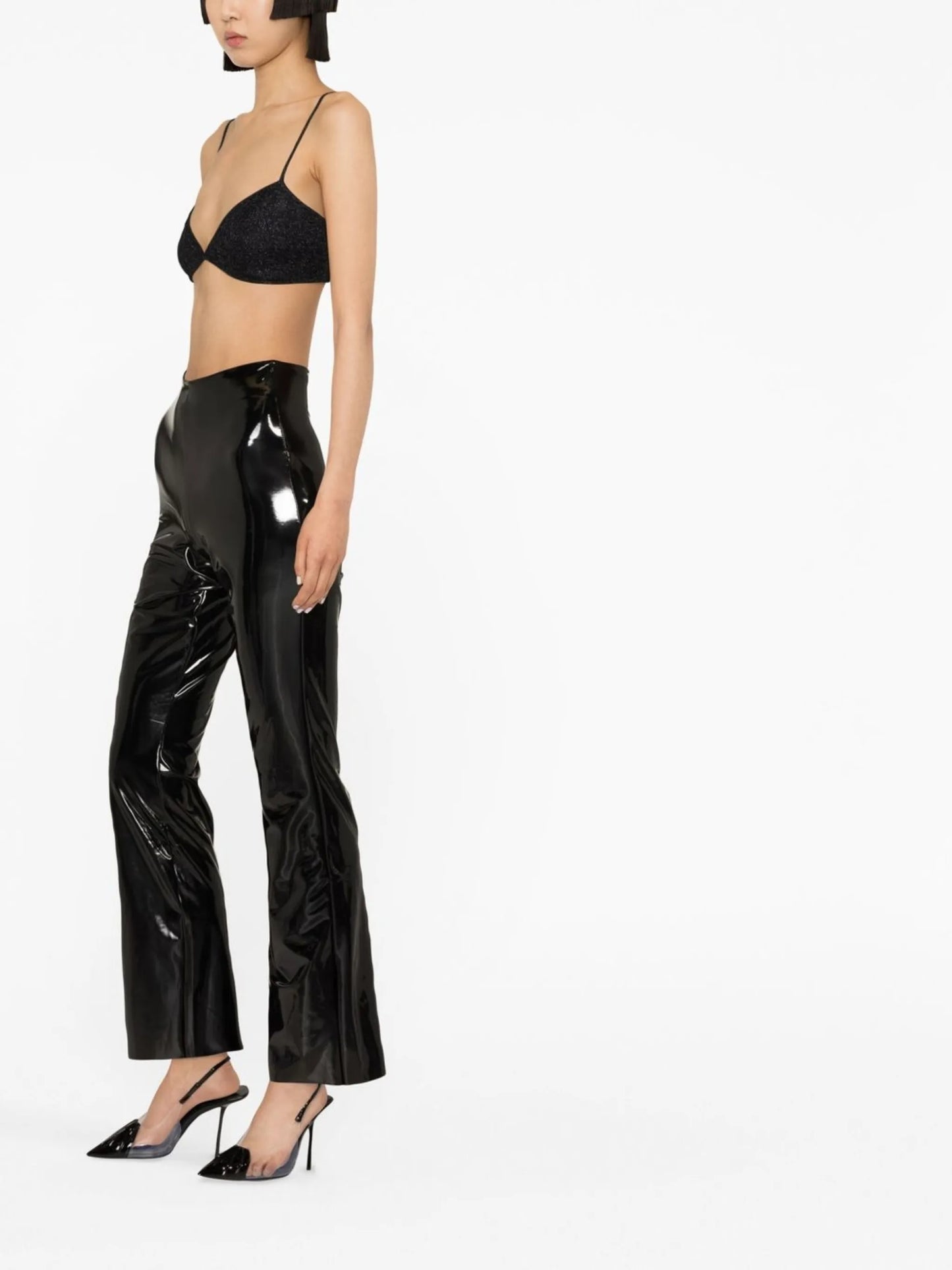 vinyl-effect flared leggings