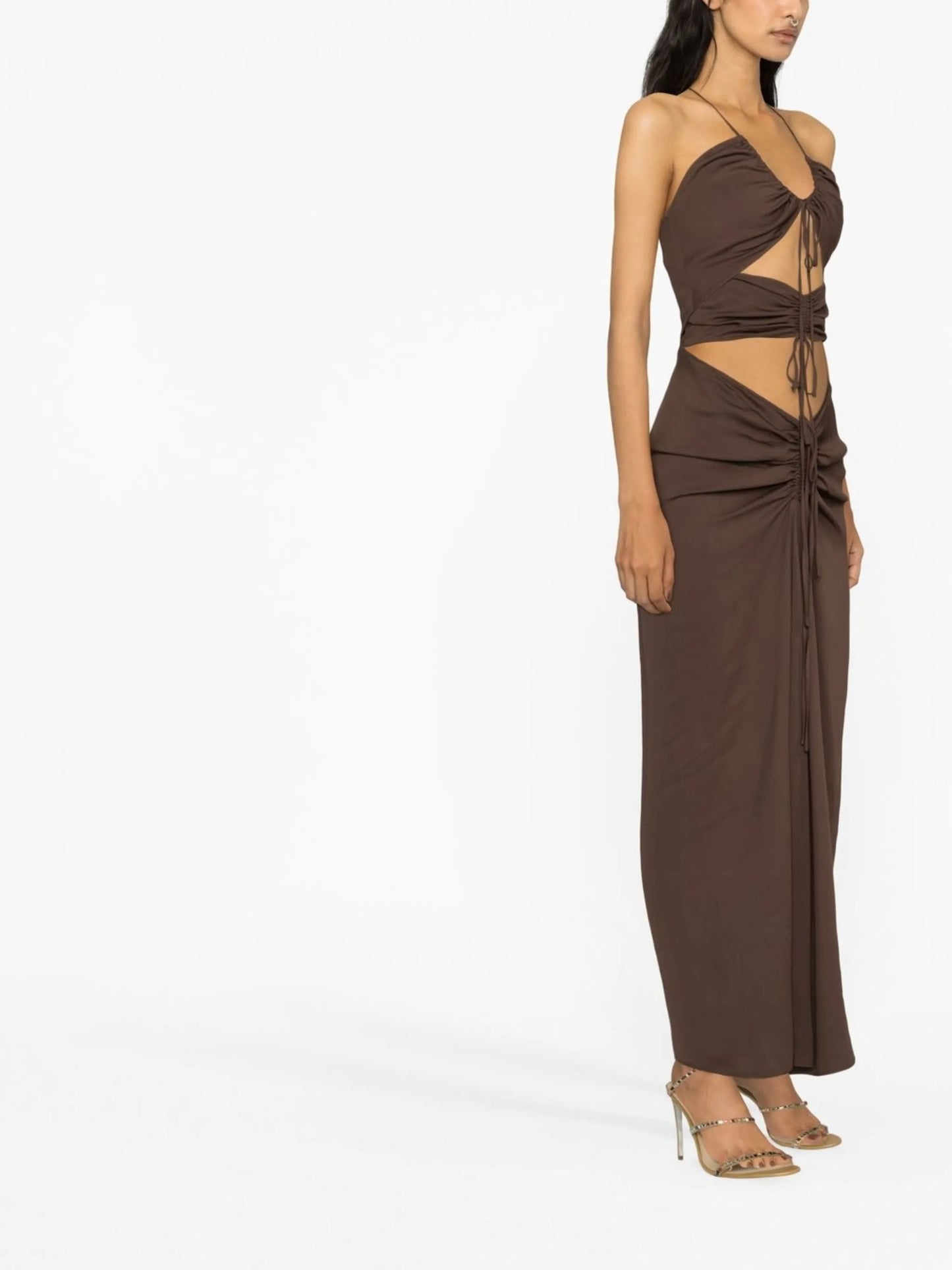cut-out ruched midi dress