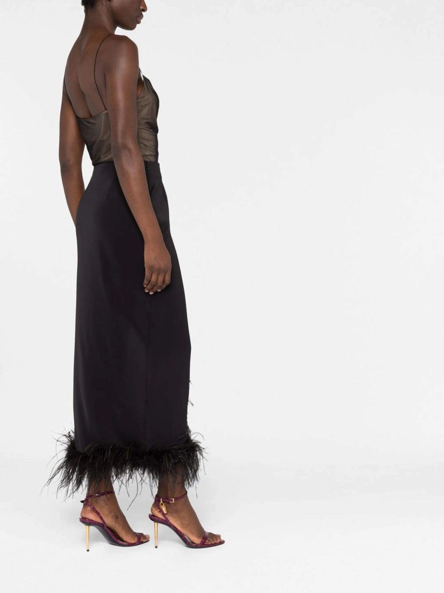 Lulu feather-trimmed skirt