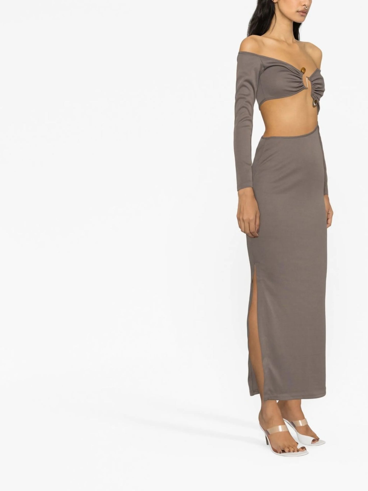 Distorted Quartz off-shoulder dress