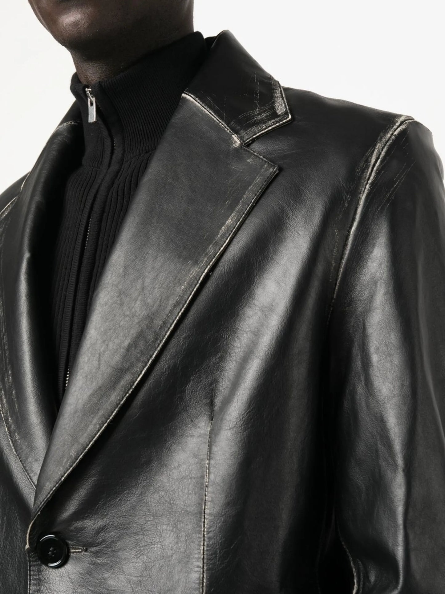 single-breasted leather blazer