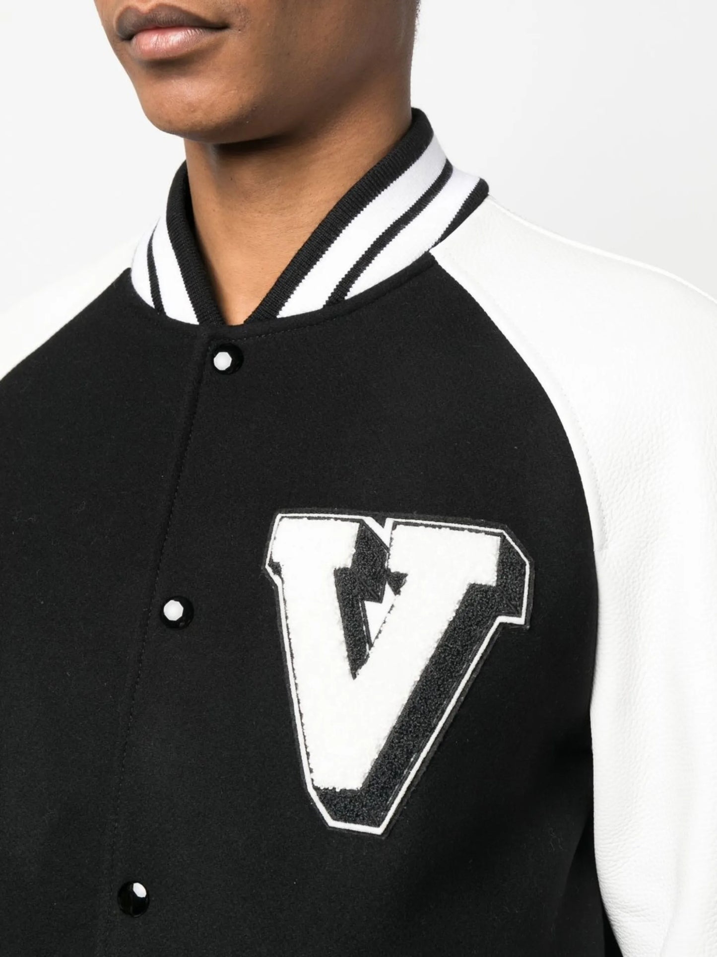 logo-patch leather sleeve bomber jacket