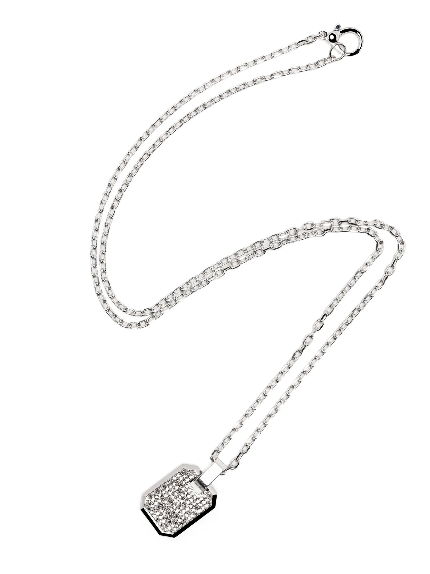 18K white gold diamond embellished rolo-chain necklace