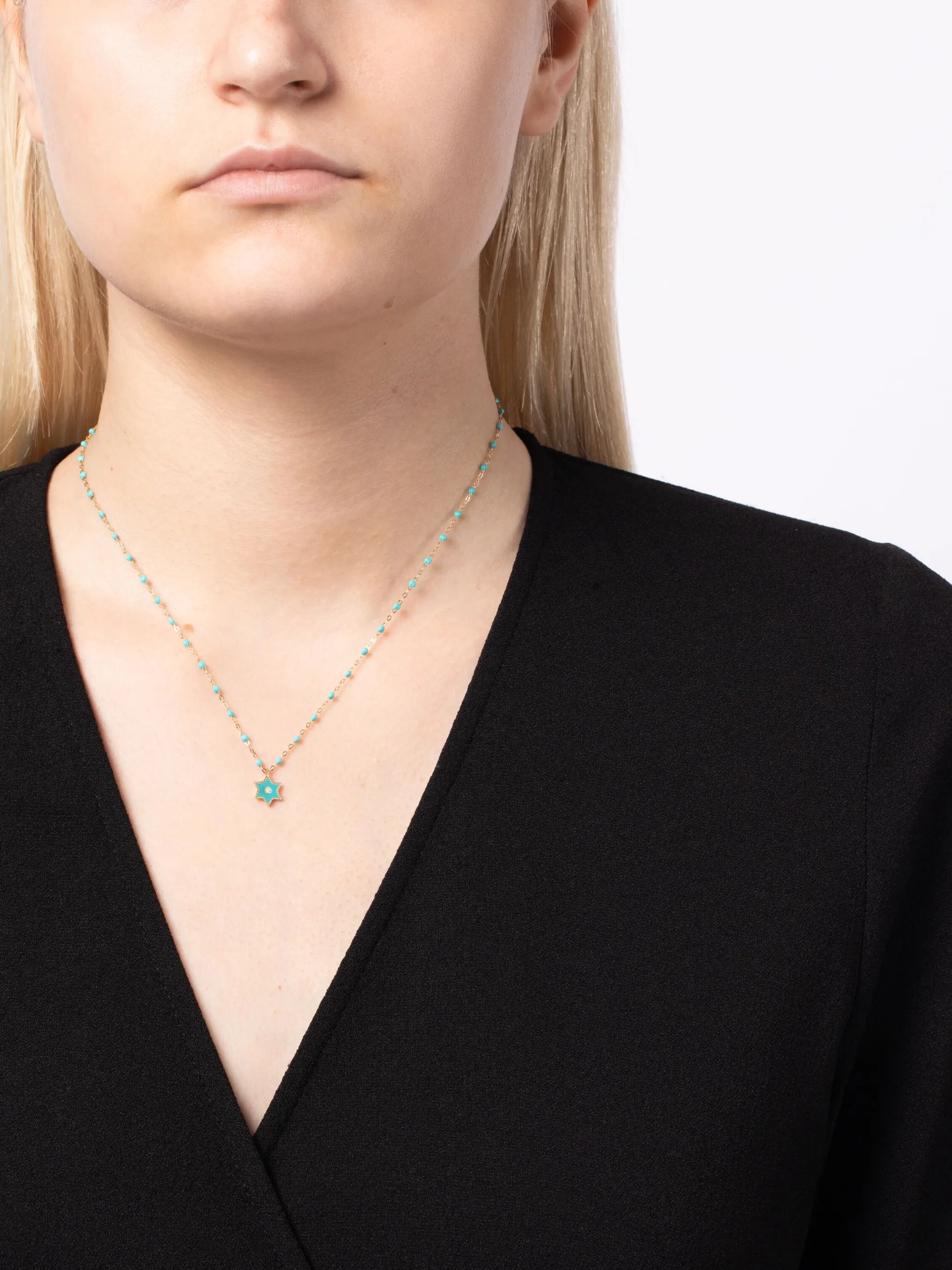 18kt gold Étoile diamond and turquoise necklace