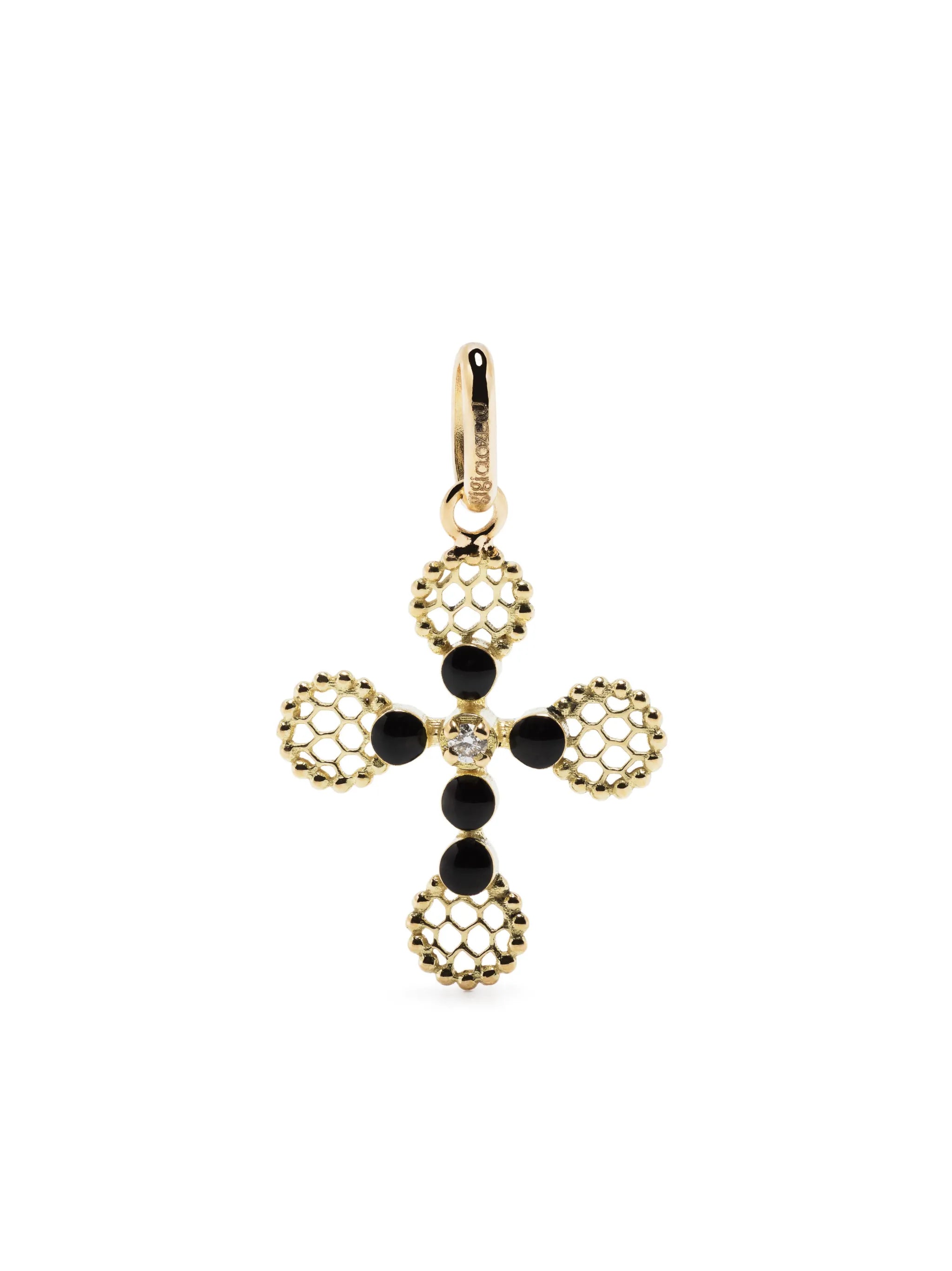 18kt yellow gold Lace Cross diamond pendant