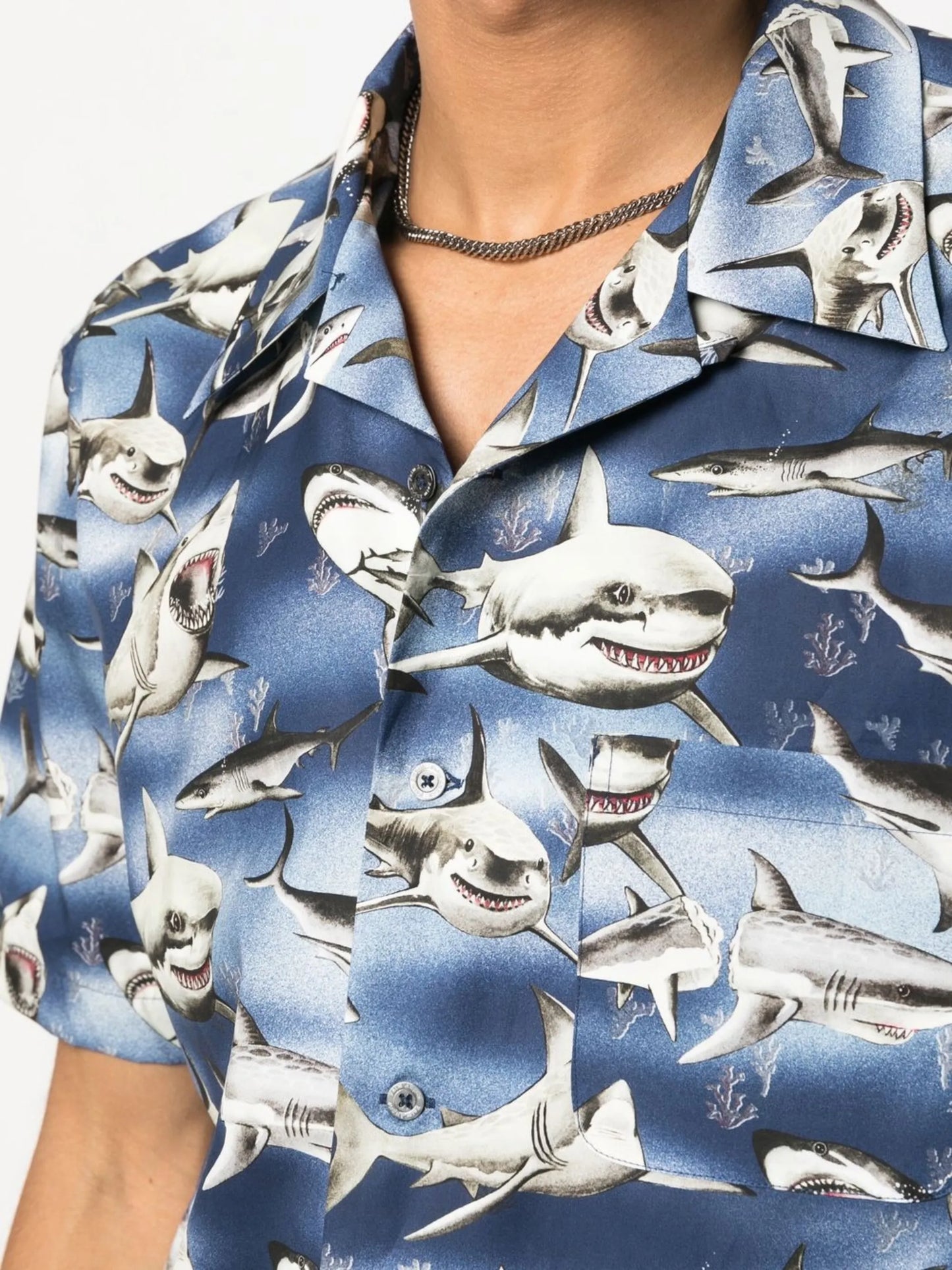 Sharks-print bowling shirt