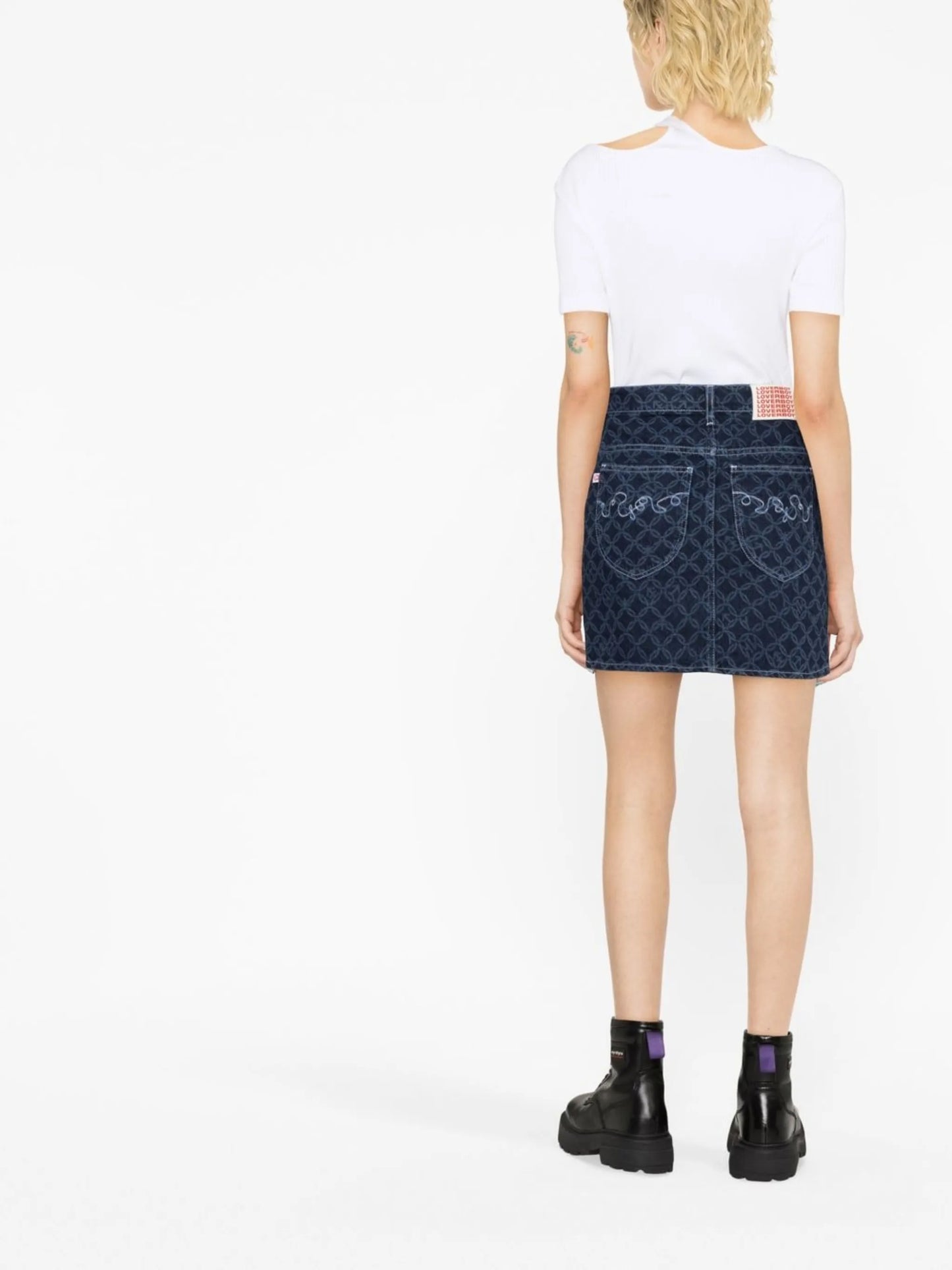 jacquard-pattern denim skirt