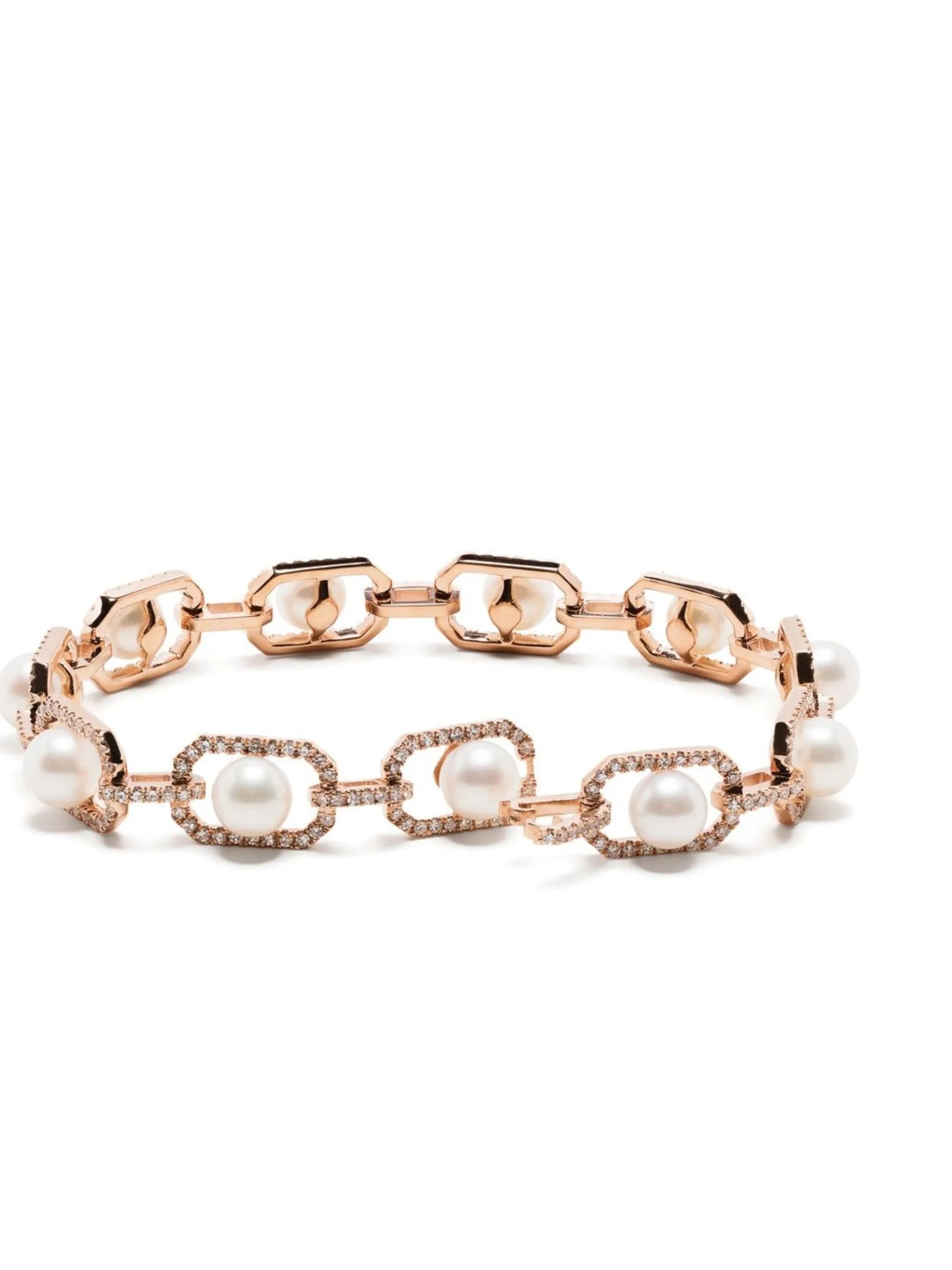 18K rose gold diamond and pearl bracelet