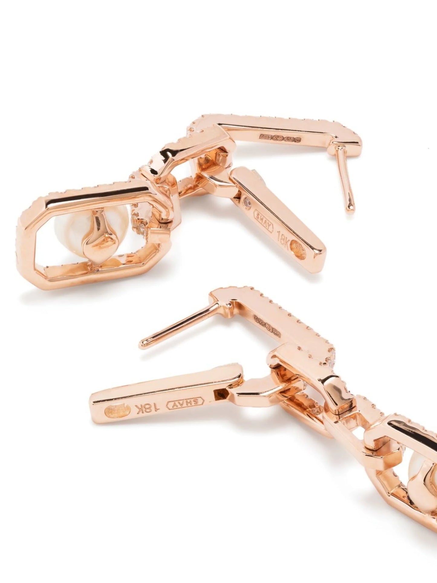 18kt yellow gold diamond and pearl drop earrings