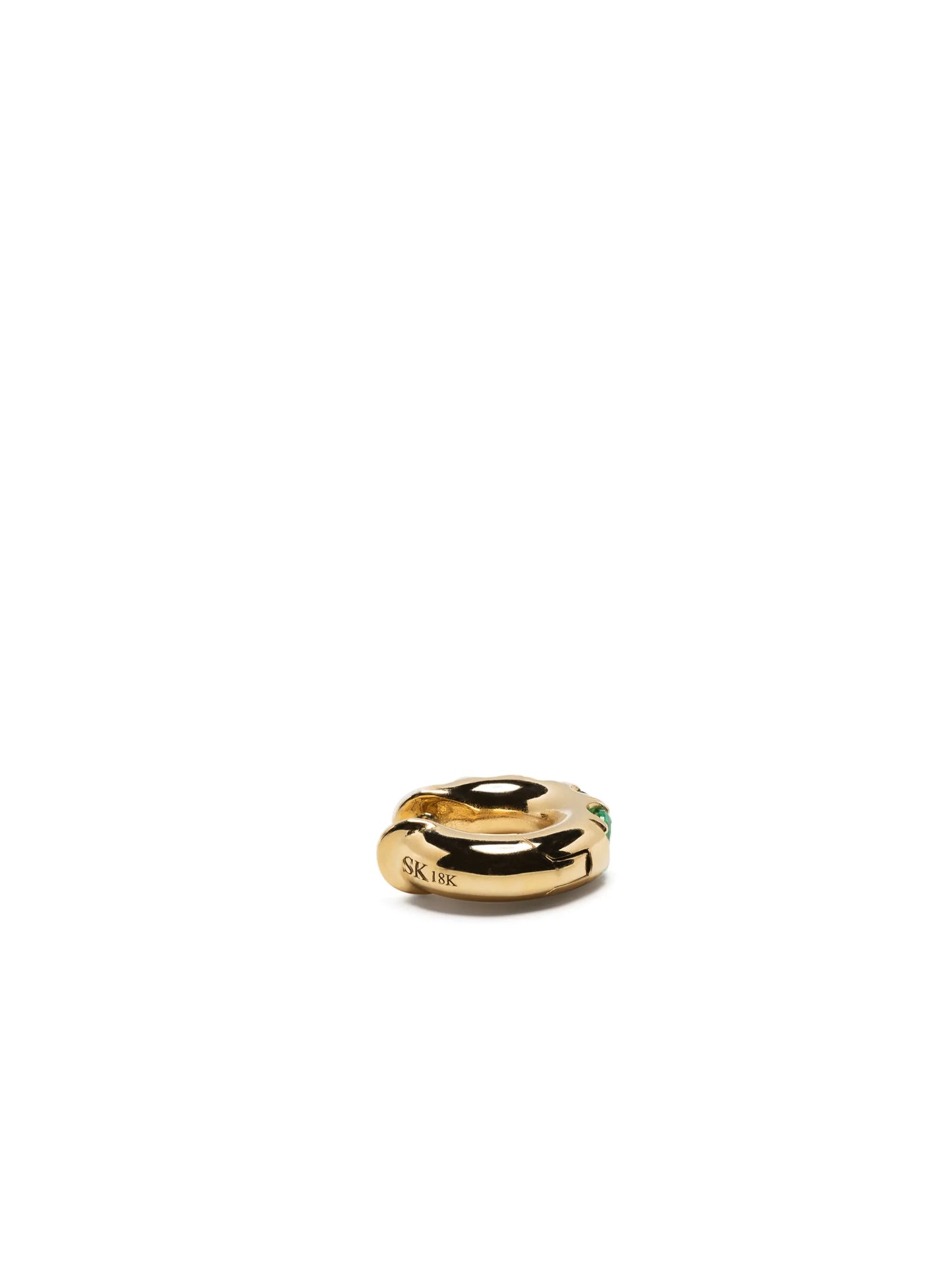 18kt yellow gold Mini Macro emerald single hoop earring
