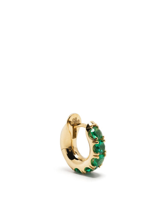 18kt yellow gold Mini Macro emerald single hoop earring