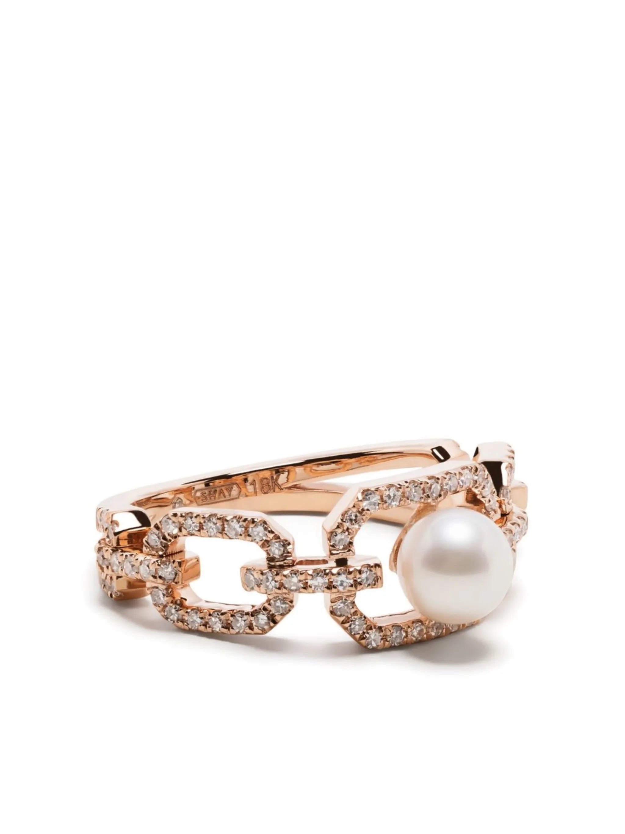 18kt rose gold diamond and pearl ring