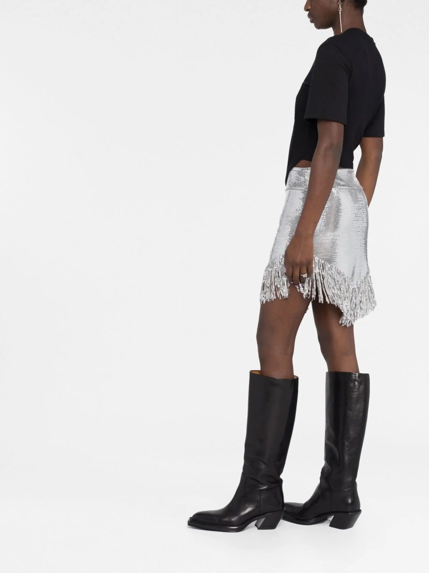 buttoned fringed miniskirt