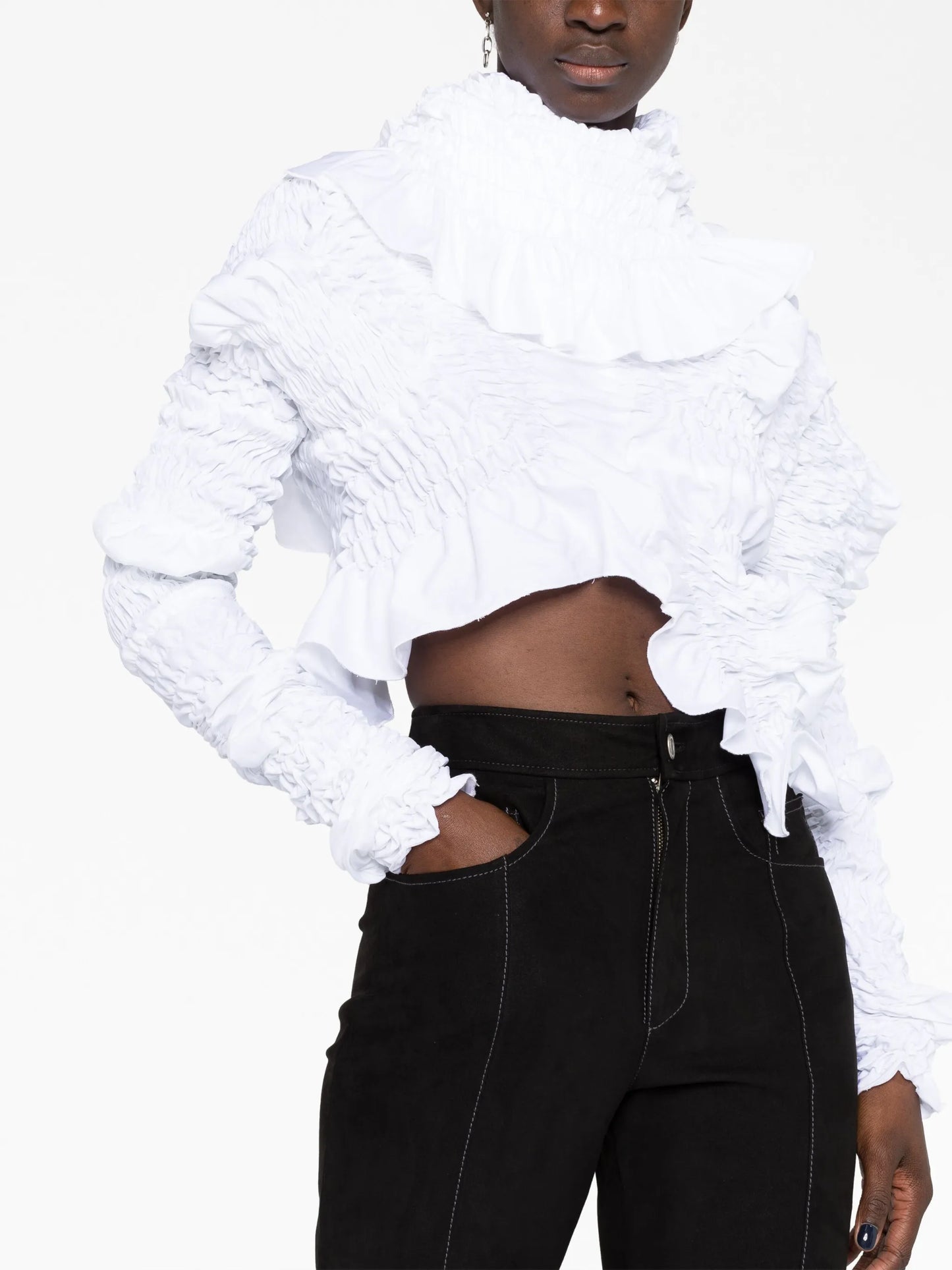 ruched asymmetric crop blouse