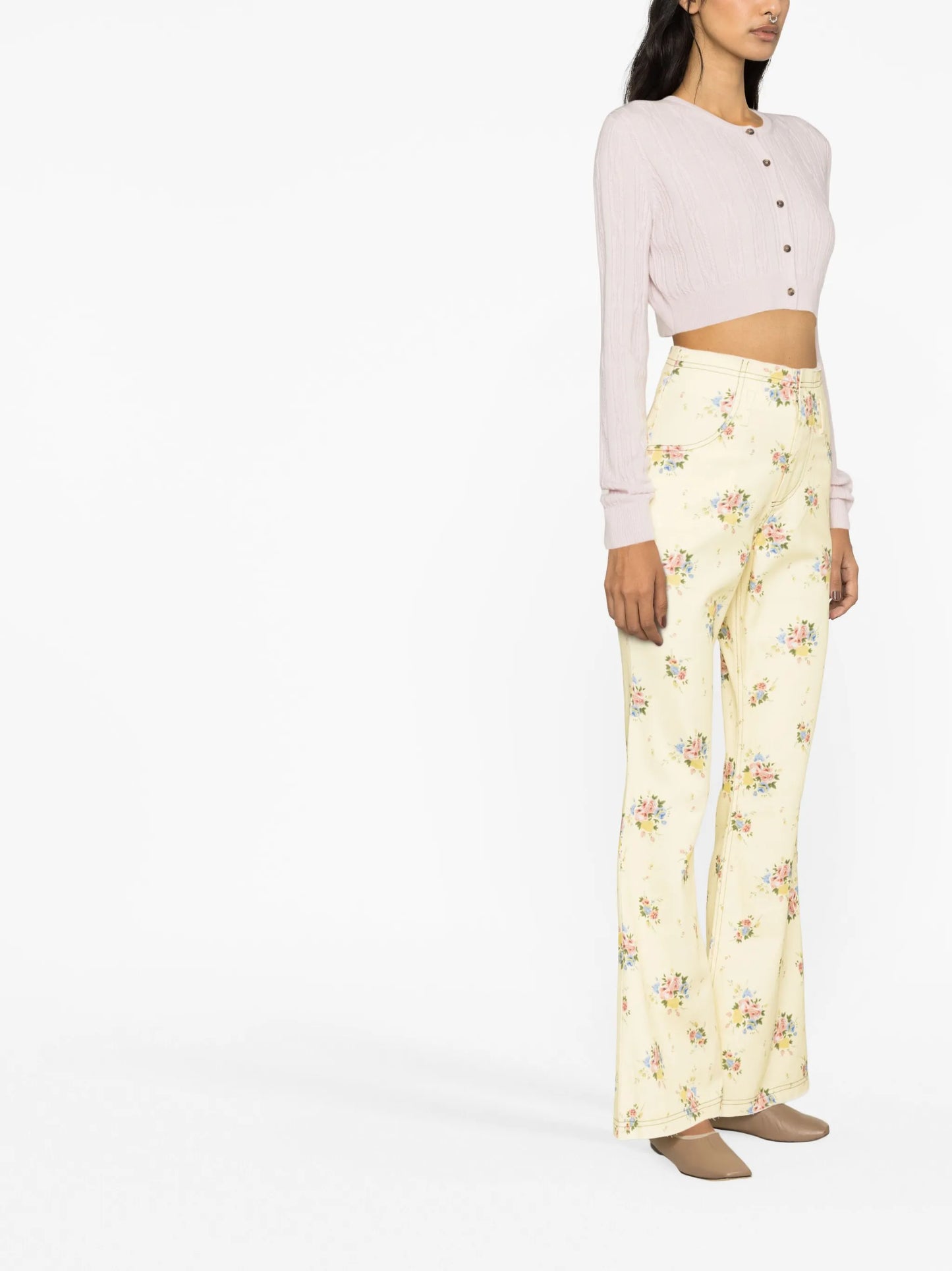 floral-print flared jeans