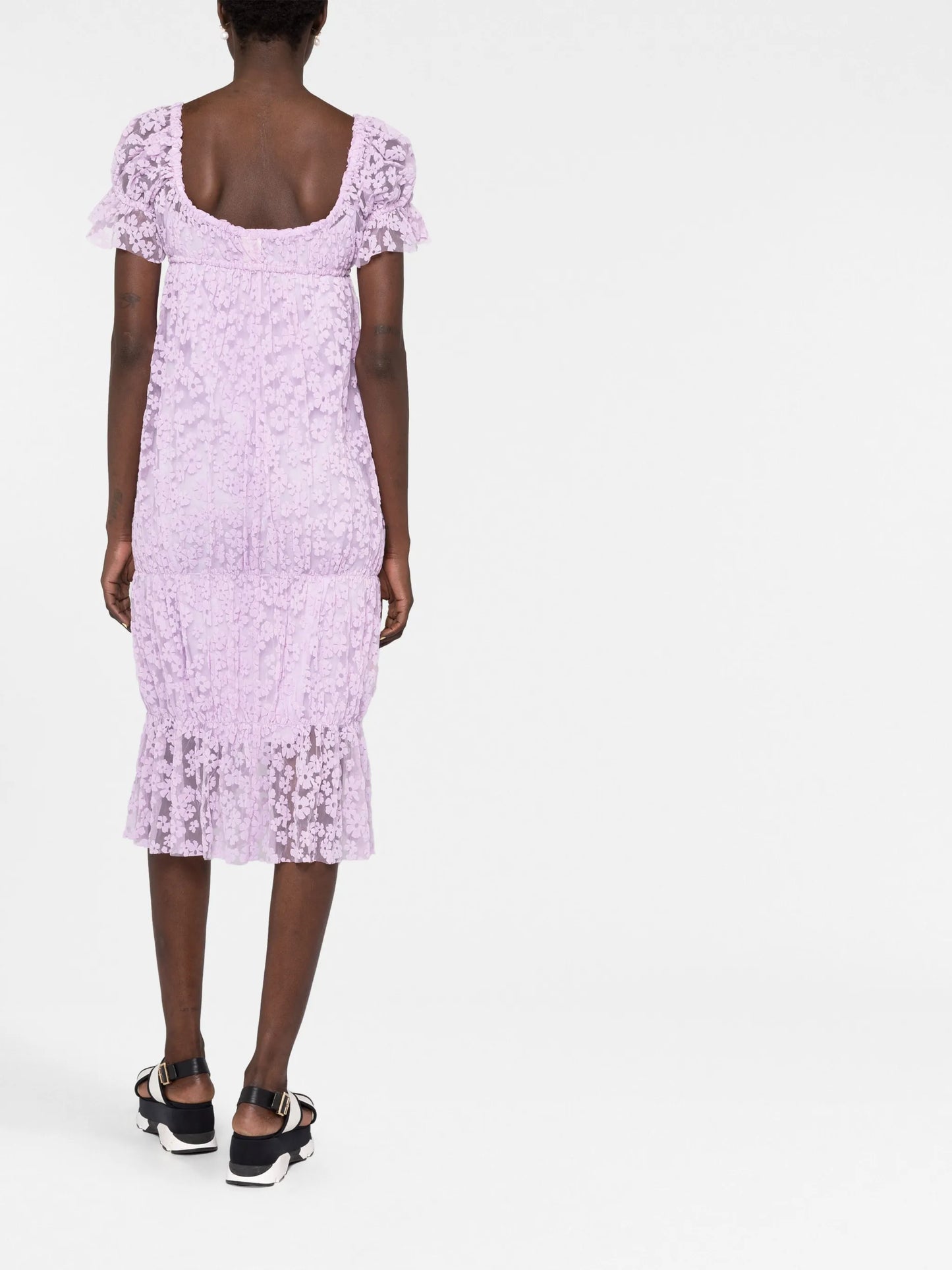 floral flocked tiered dress