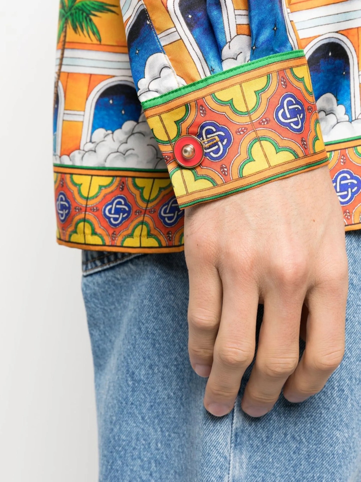 graphic-print silk shirt