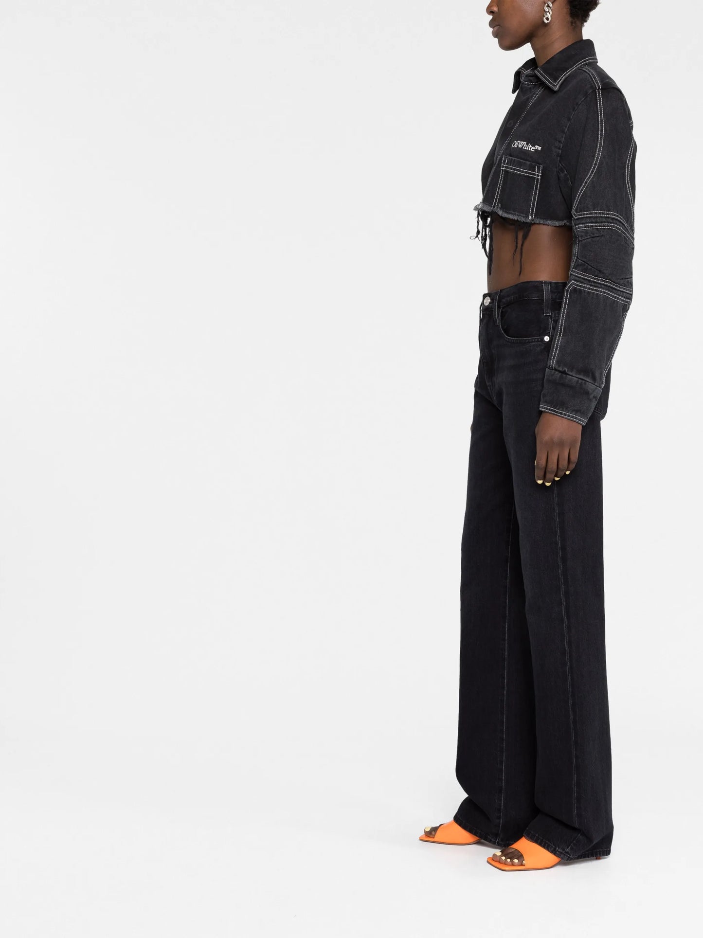 logo-embroidered cropped denim jacket