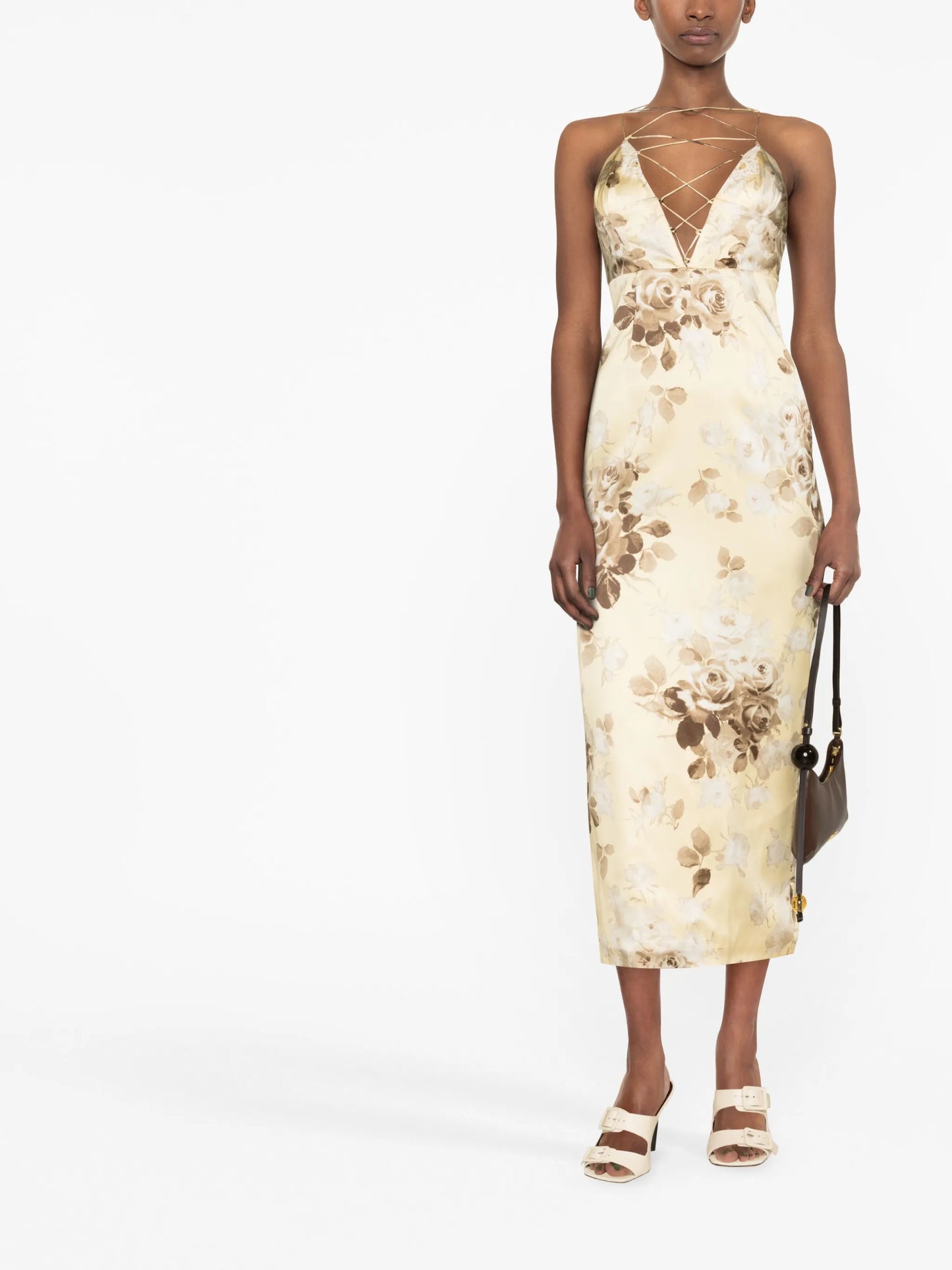 floral-print silk midi dress